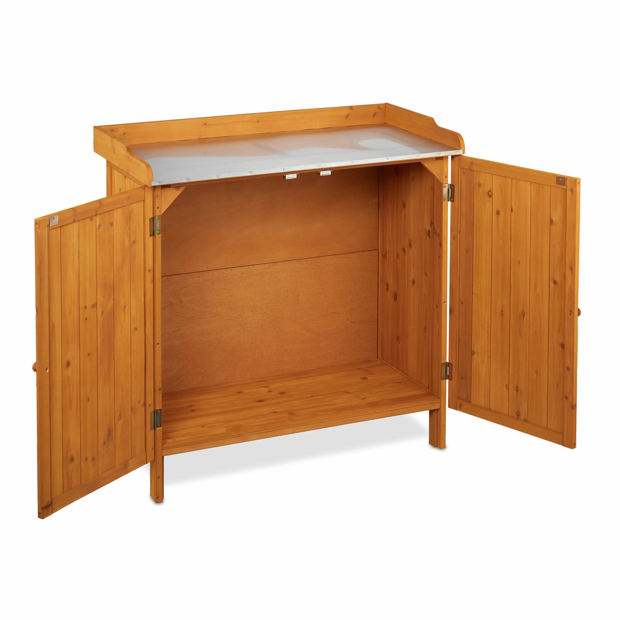 Relaxdays Armoire de Jardin Table à Plantes avec Rangement Bois 94 x 94 x 47 cm Orange