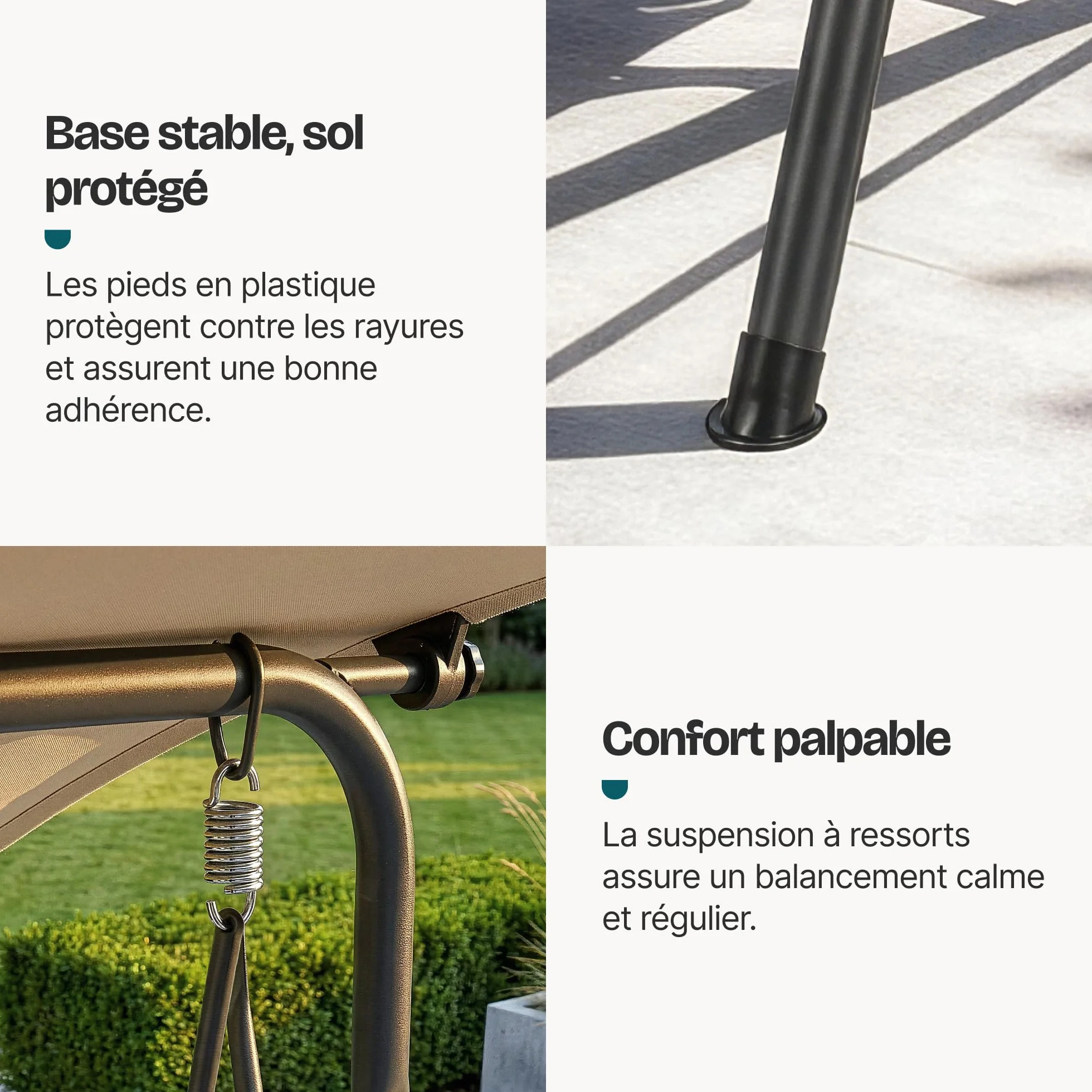 Balancelle de Jardin pour 3 Personnes avec Toit Solaire Réglable Stable Résistant aux UV et à l'eau Acier Polyester Plastique 173 x 119 x 153 cm Vert Clair Beige