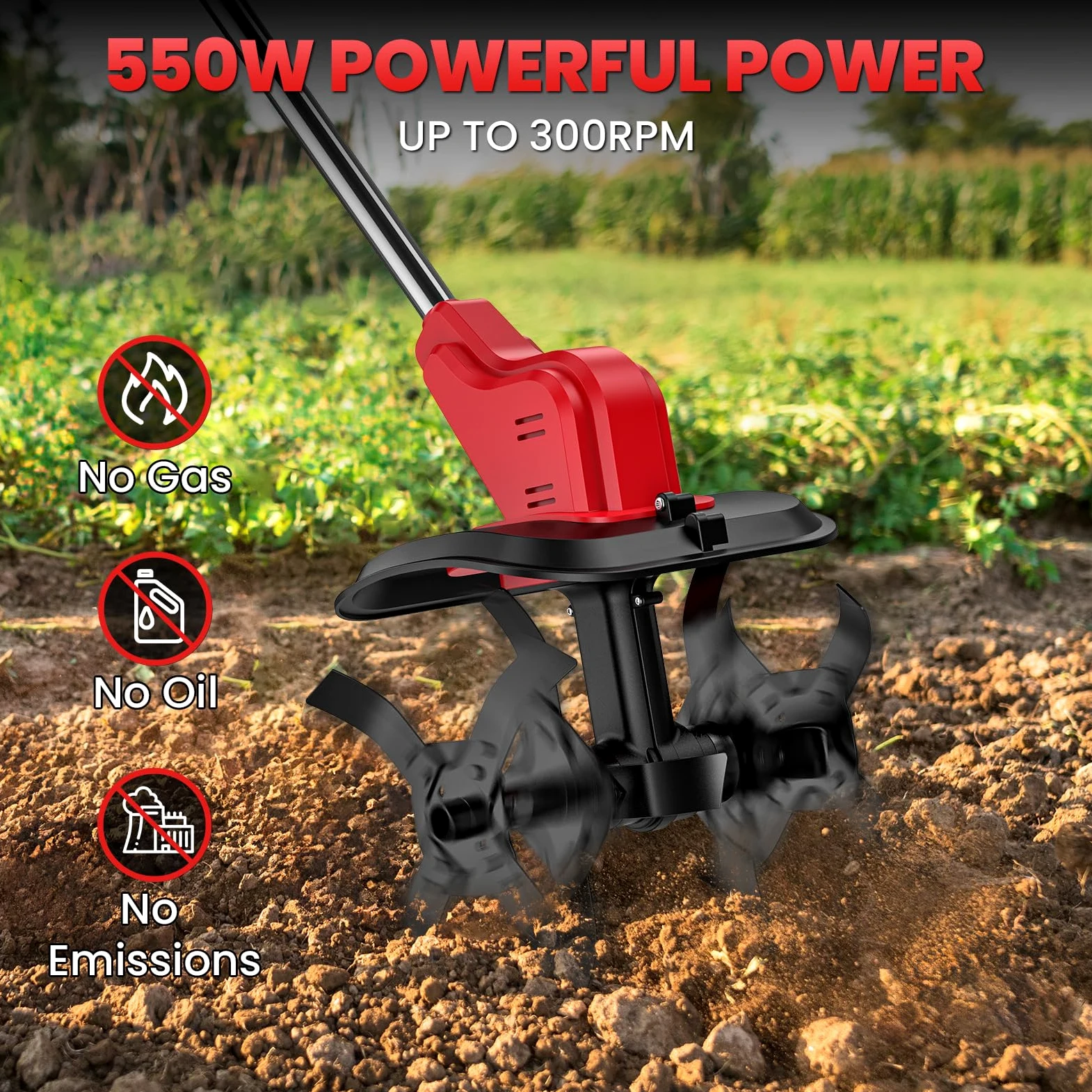 Motobineuse Électrique, 21V Motoculteur Électrique sans Fil avec 2 × 4.0Ah Batterie, Trois Types de Lames, Interrupteur à Double Sécurité, 30CM Largeur et 22CM Profondeur, pour Jardinage et Cultivate