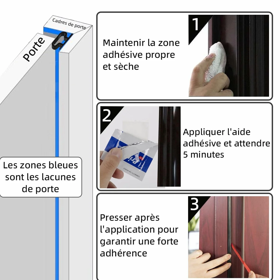 Joint Porte Fenêtre Isolant Froid Phonique Caoutchouc Autocollant PVC 6M Noir