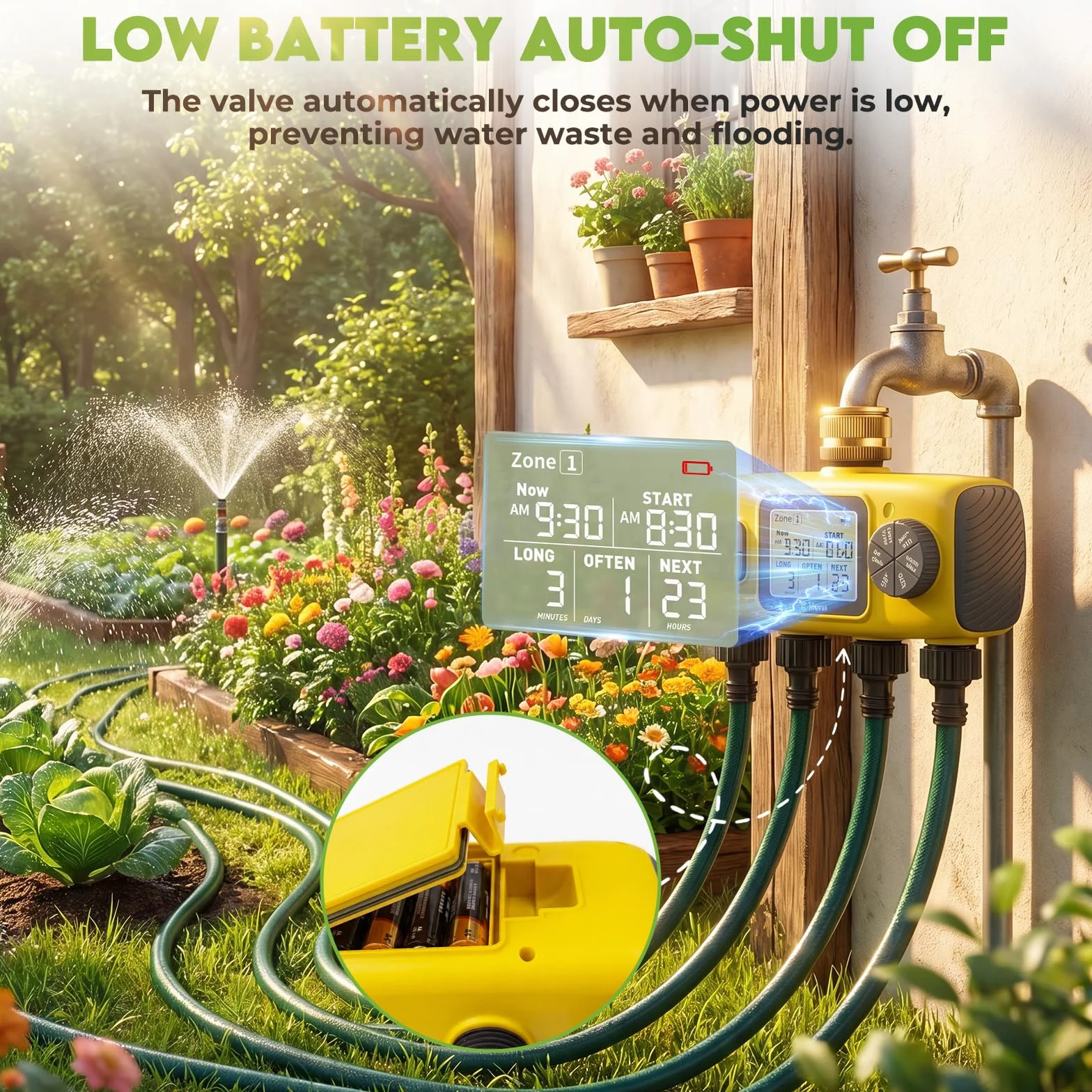 Programmateur Arrosage Automatique AVCE 4 Zone Écran LCD Minuteur Jardin