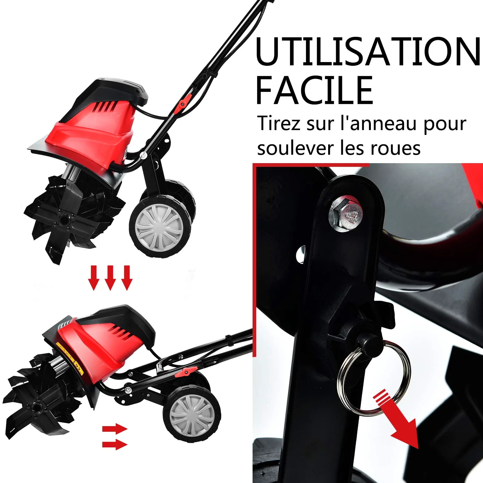 COSTWAY Motobineuse Électrique 1500W Profondeur de Travail 22CM Largeur de 43CM avec Poignée Pliable et Roues Réglables 6 Lames pour Jardinage et Désherbage