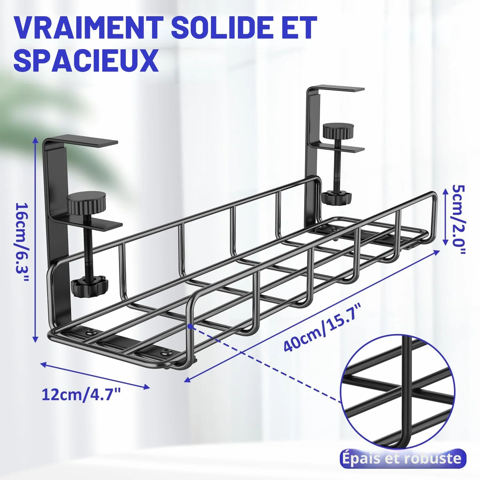 REFLYING Plateau Sous le Bureau Gestion Câbles Multiprises Noir 1 Pièce