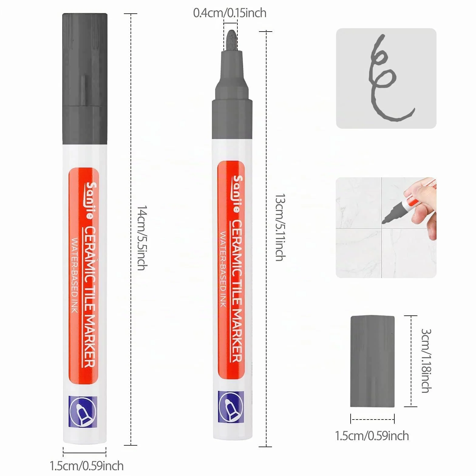 DONQL Stylo Joint Carrelage Gris 6 Pièces avec Pointes de Rechange Rénovateur Coulis