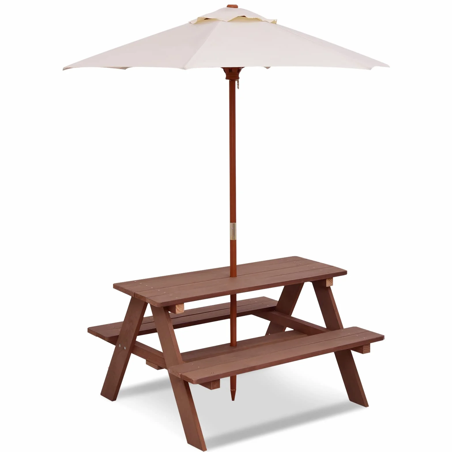 COSTWAY Table de Pique-Nique Enfants avec Parasol Amovible, Bois, 89x79x175cm