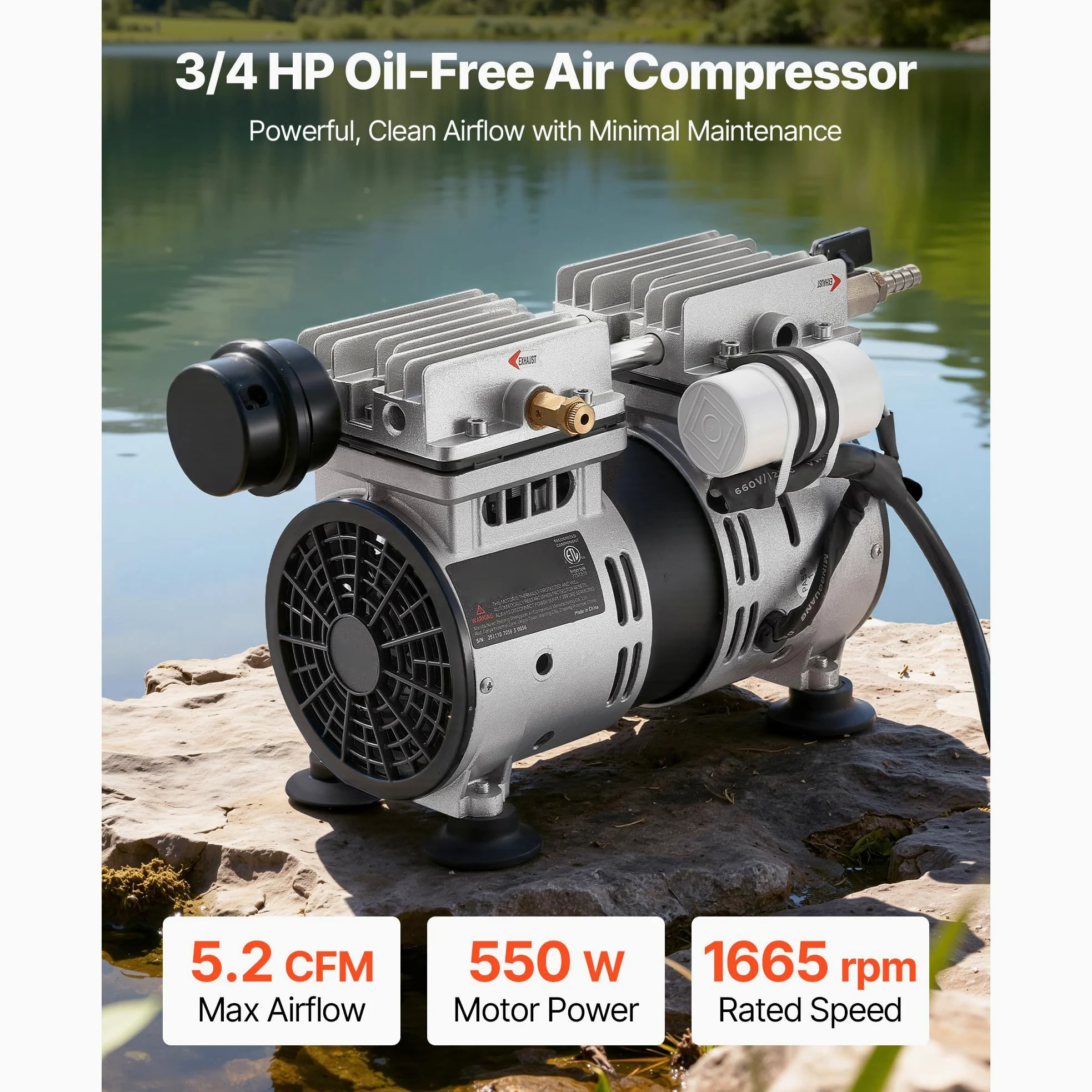 VEVOR Aérateur de Bassin 590 W Système d'Aération Lac jusqu'à 1,2 hectare Pompe à Air Étang Extérieure pour Circulation Oxygène en Eau Profonde, avec Protection Contre Surchauffe, Clapet Anti-retour