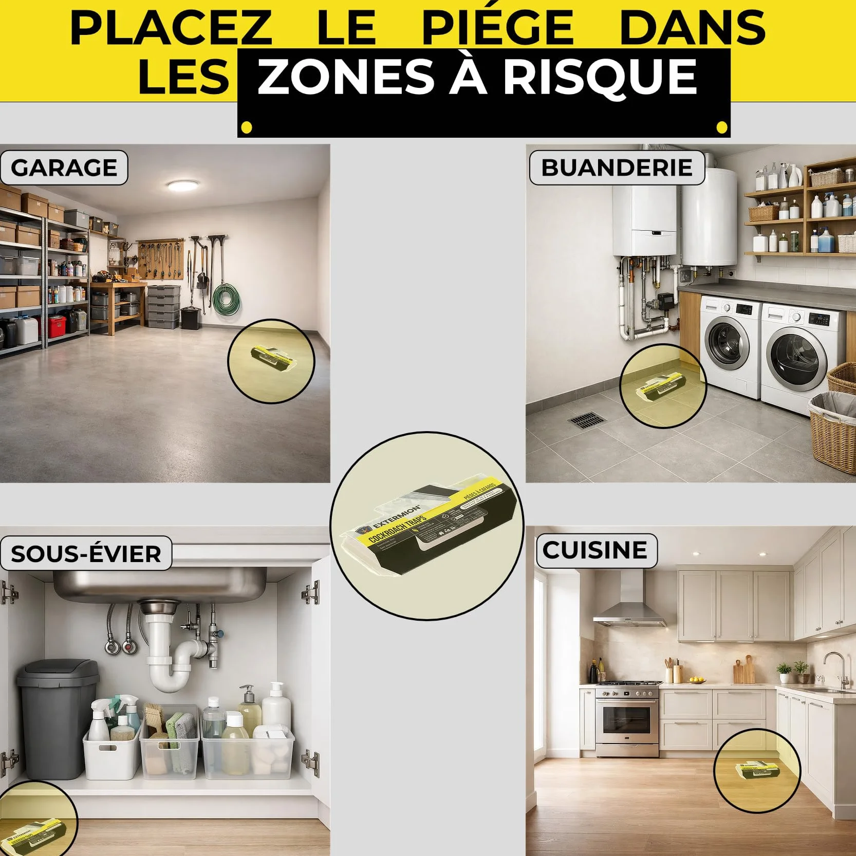 Pièges Cafards Collants avec Attractif – Kit 10 Pièges + 10 Appâts – Piège à Cafards/Blattes sans Insecticide