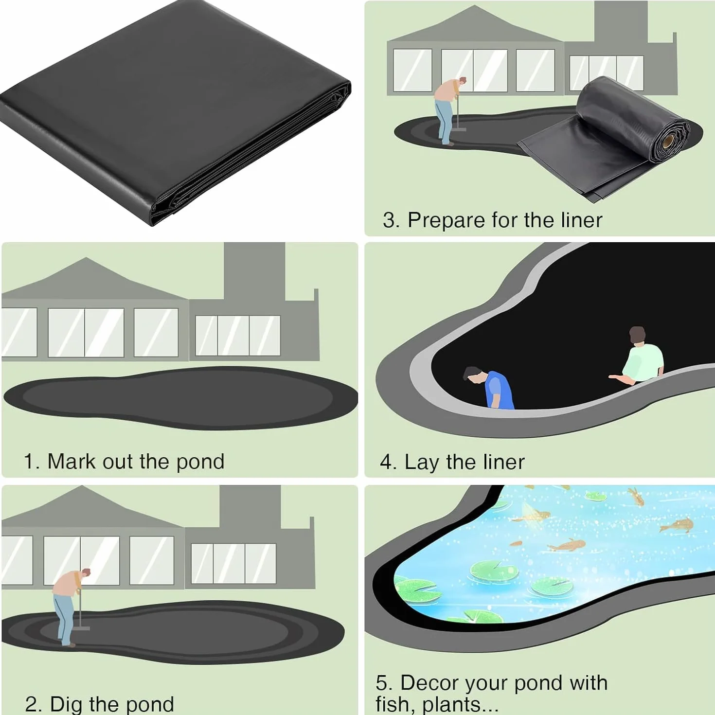 Bache EPDM 7x8.5m Liner Bassin Piscine, Membrane renforcée Film d'étang résistant à la déchirure