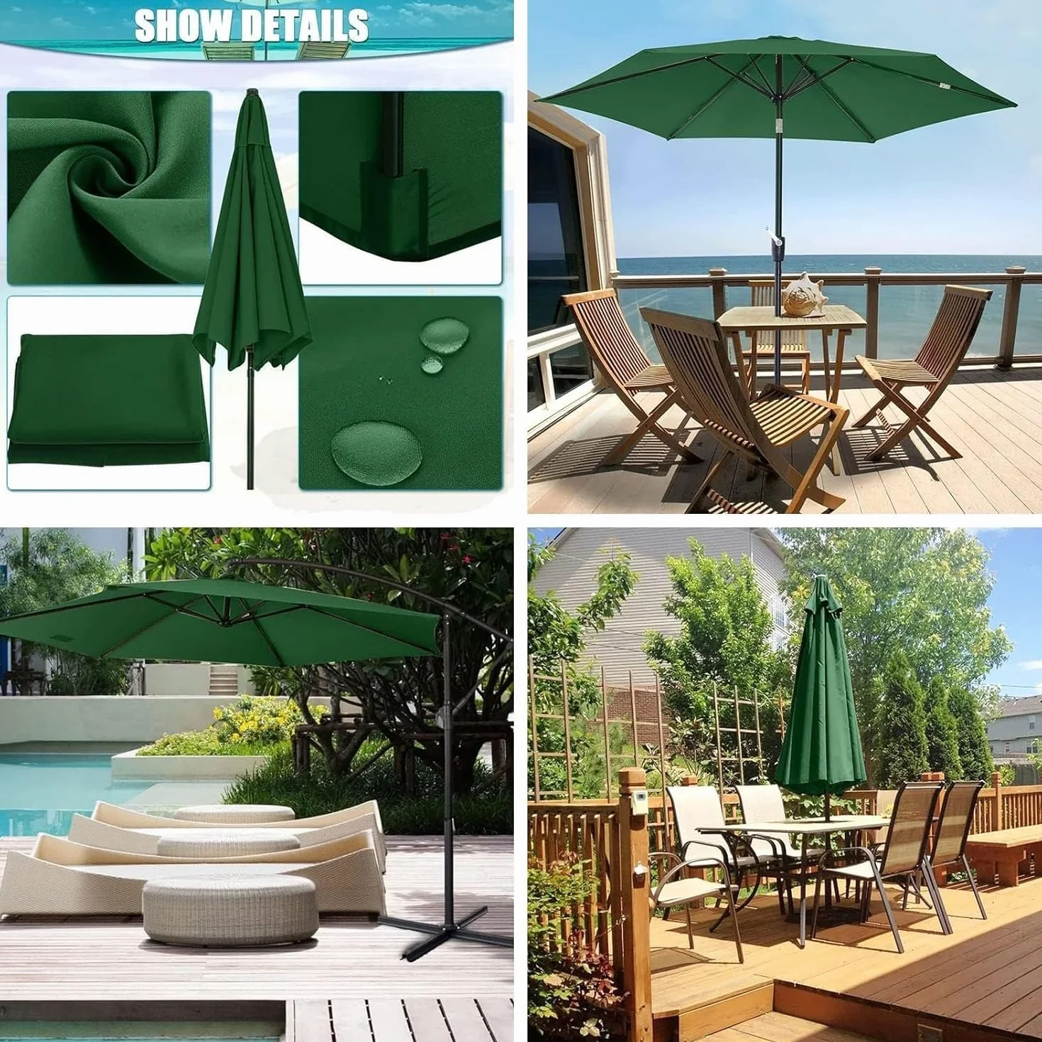 Auvent de rechange 3x3 6 nervures 8 nervures parasol remplacement