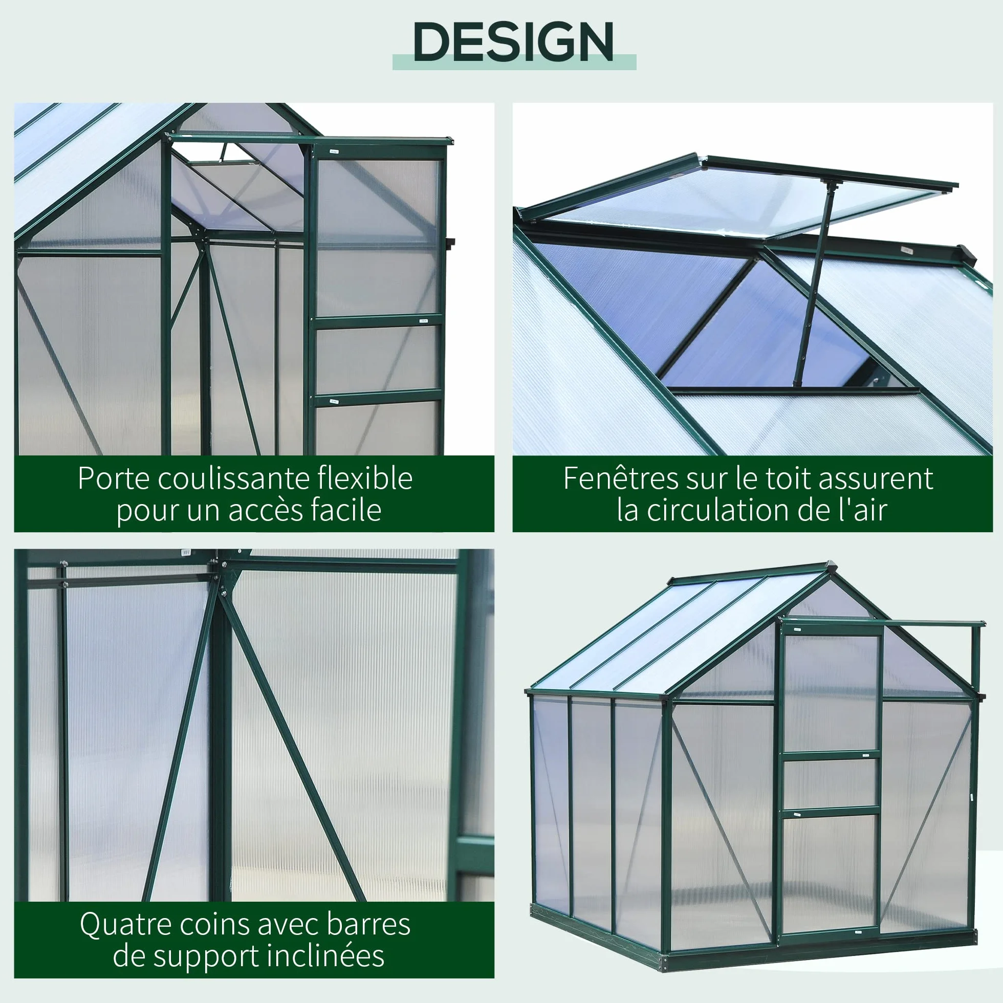 Outsunny Serre de Jardin Polycarbonate 3,65 m² 190 x 192 x 201 cm résistant aux UV
