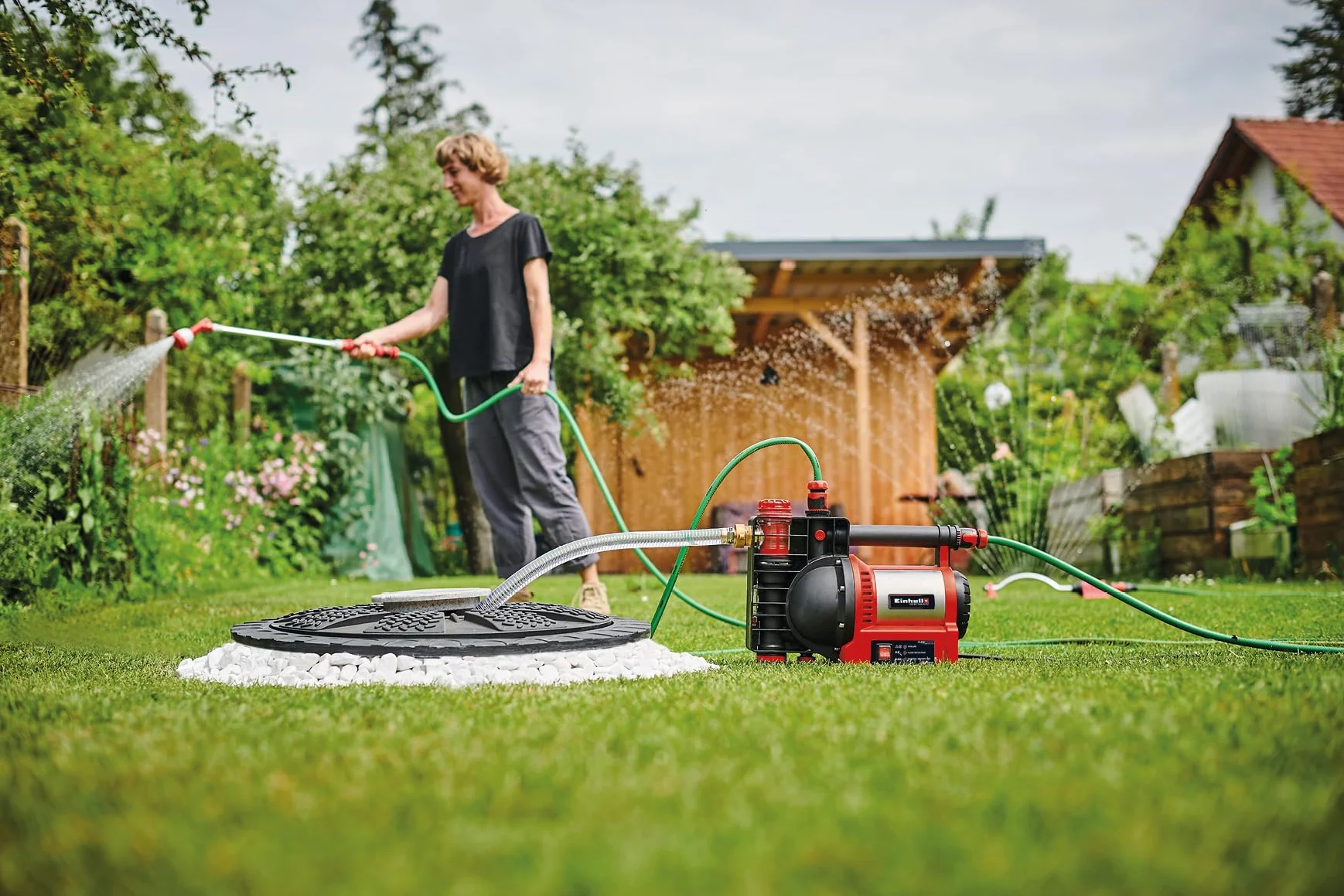 Einhell Pompe d’arrosage GE-GP 1246 N FS 1200 W 4600 L/h indicateur de niveau d’eau protection marche à vide capteur débit LED