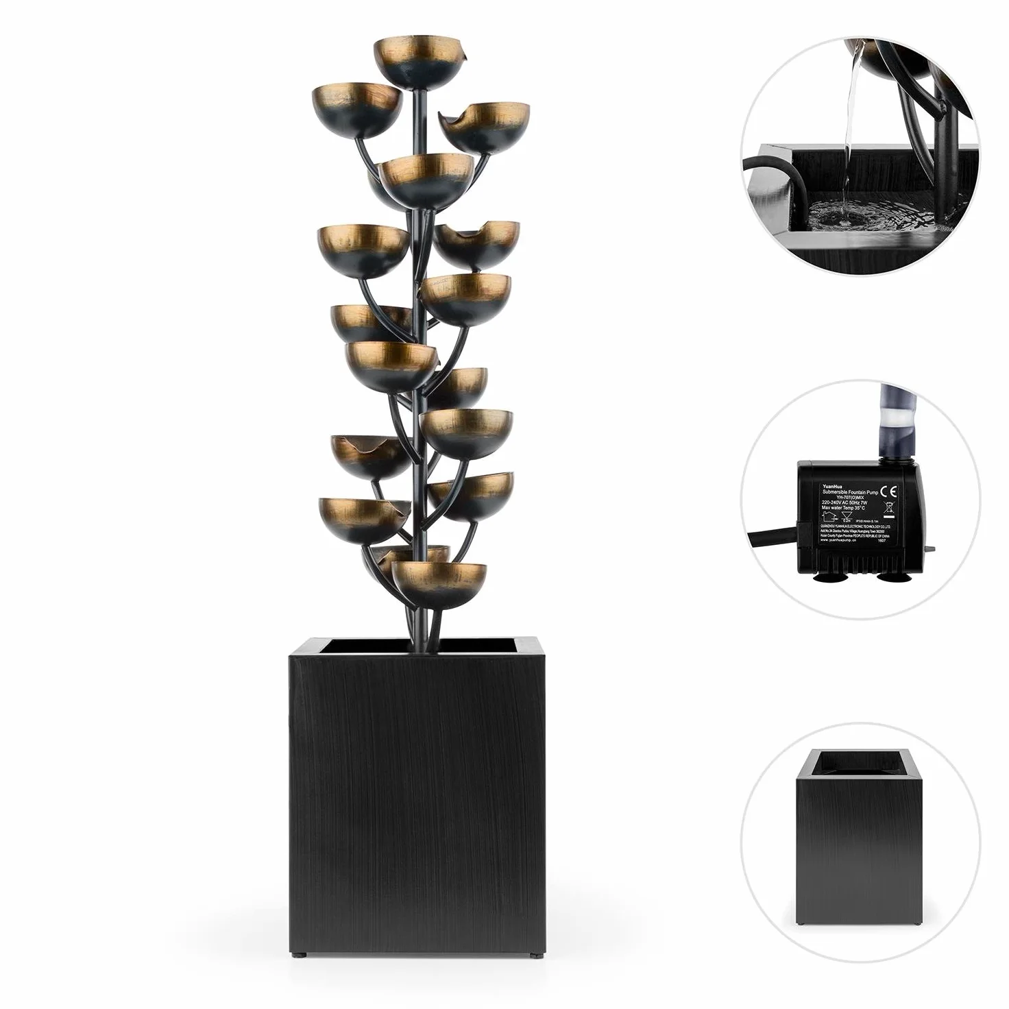 blumfeldt Joshua Tree Fontaine de Jardin à Jet d'eau (Pompe de 7 W, câble de 10 m, Convient à Une Utilisation en intérieur ou en extérieur, Circulation constante d'eau)