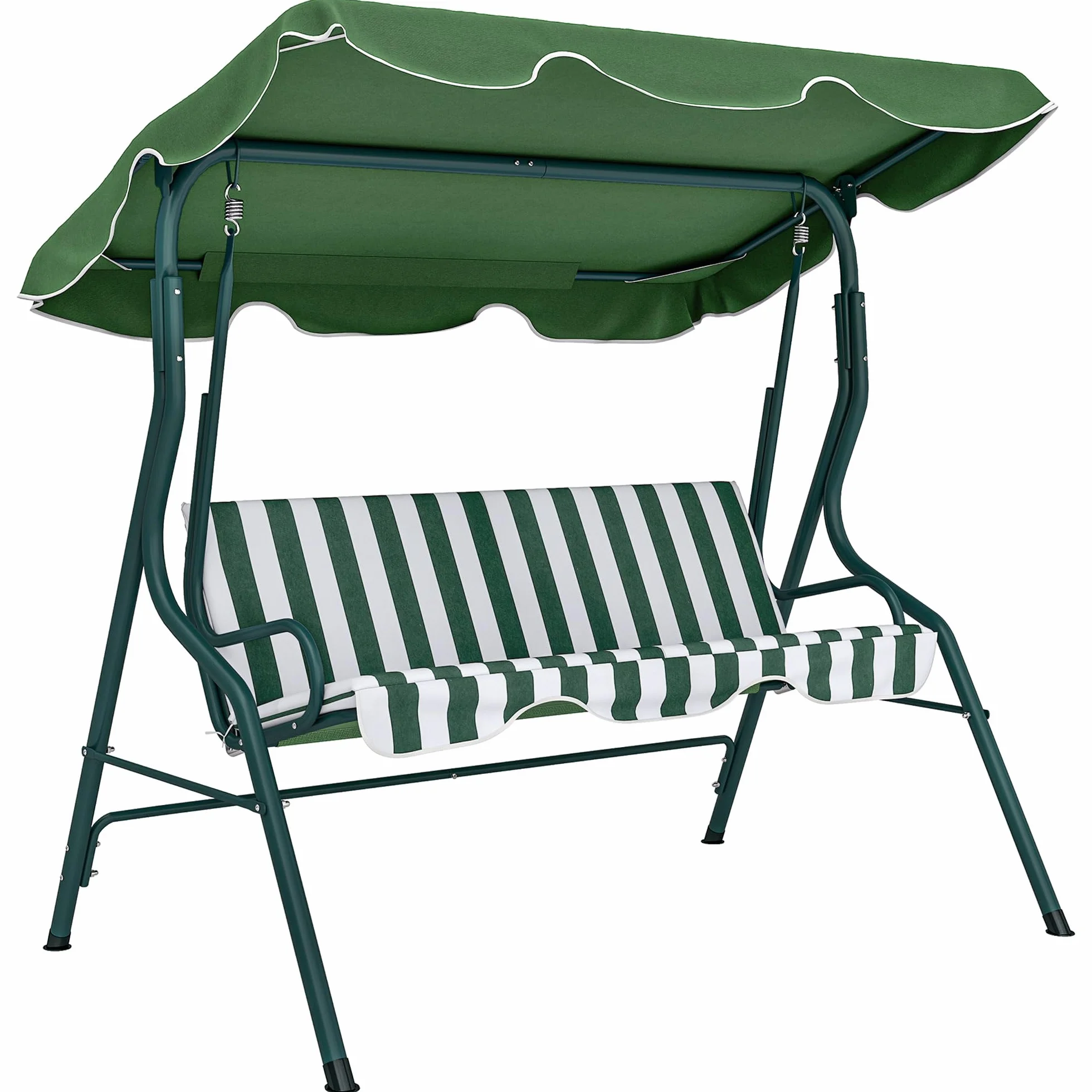 Outsunny Balancelle de Jardin 3 Places Toit imperméabilisé Inclinaison réglable Acier Polyester Vert Blanc rayé 1,7L x 1,1l x 1,53H m