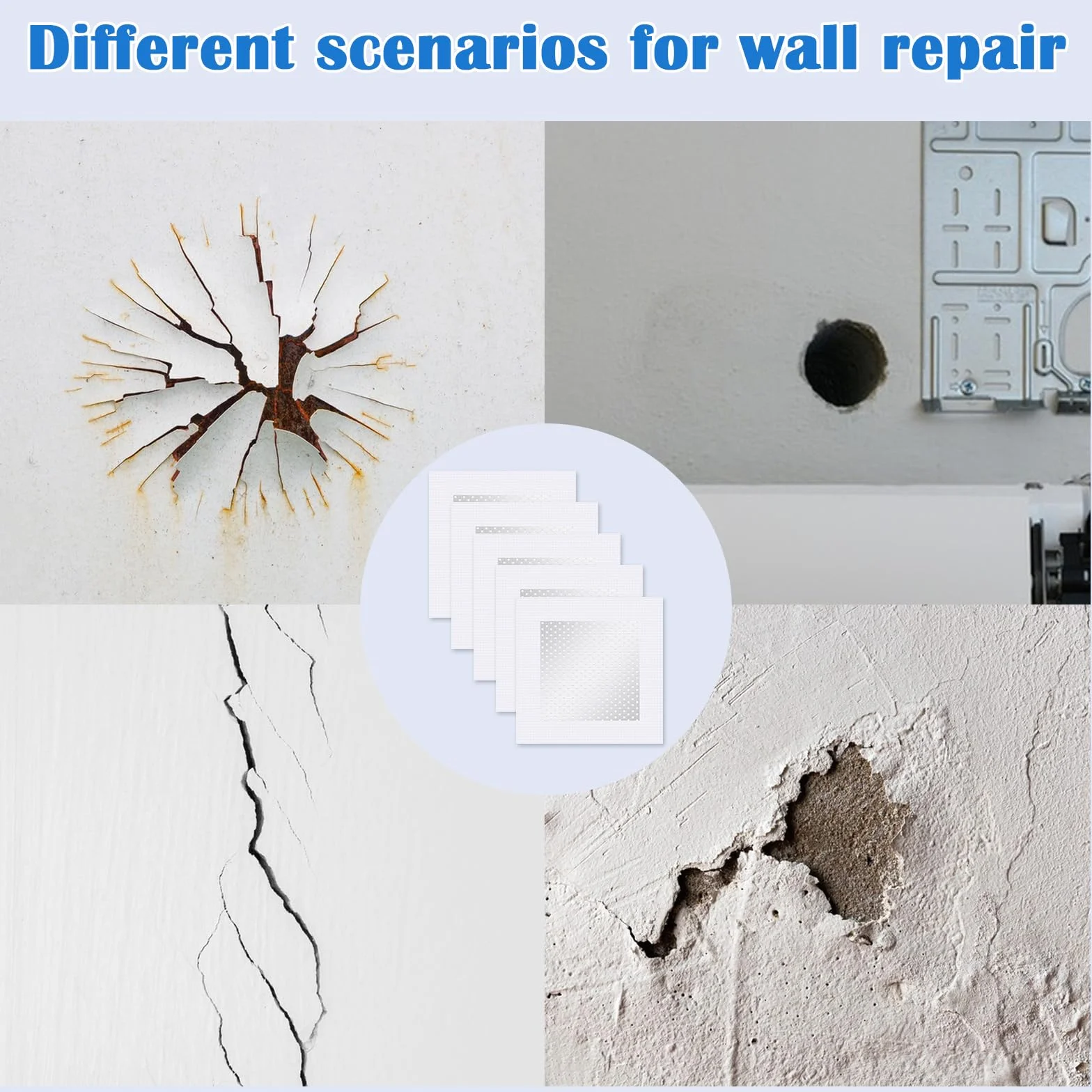 Kit de réparation mural 9 pièces patch en aluminium autocollant 4x4 pouces pour trous dans le mur