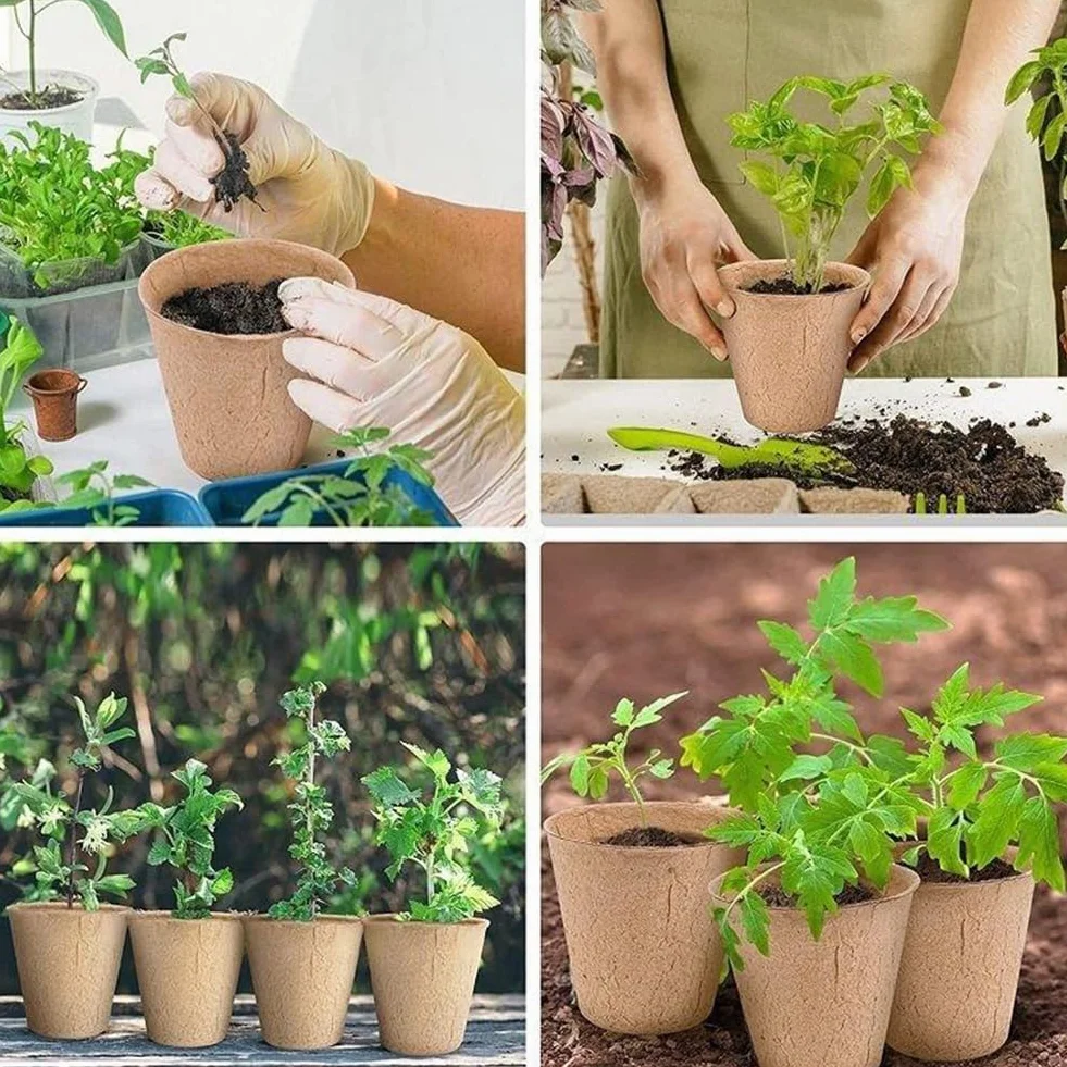 Pots Culture,50pcs Pots de Culture,Godets Semis Plantes,Pot de Semis Fibre,avec 50pcs Etiquette Plante et 3 Outils de Repiquage,pour Serre Jardin Potager