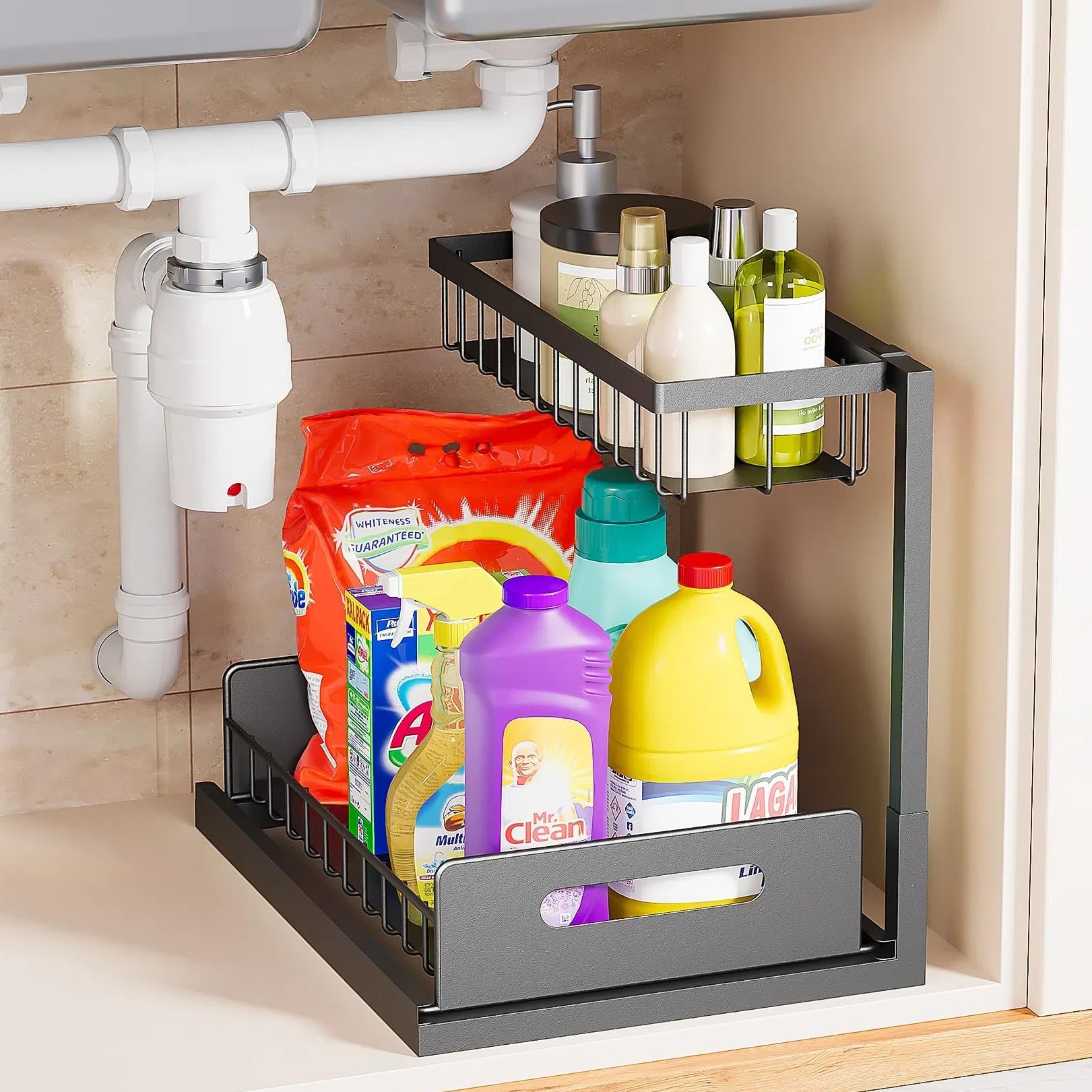 Elegant Slide-Out Under Sink Organizer Shelf - Black
