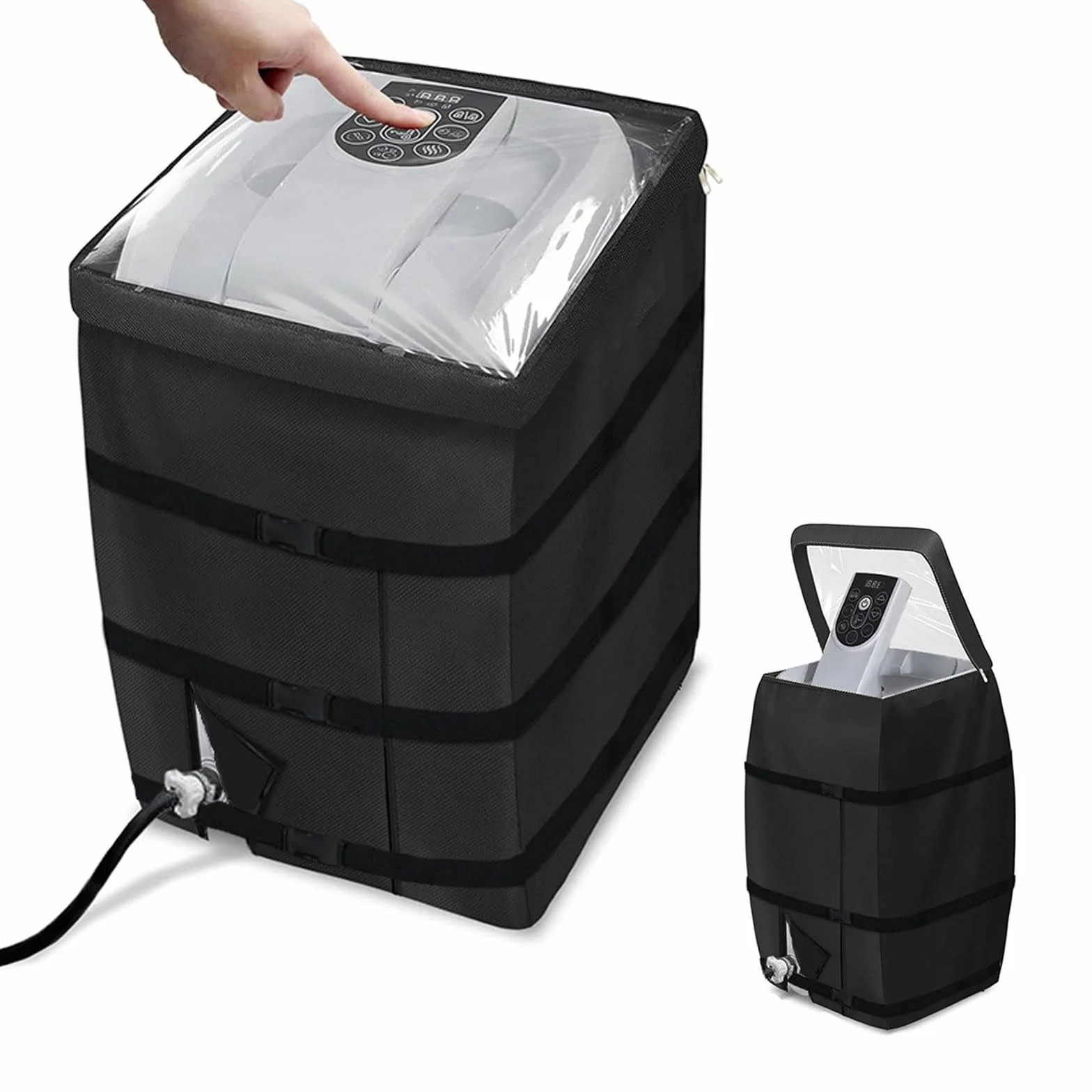 Housse De Chauffage pour Spa, Housse de Pompe de Chauffage avec ouverture à fermeture éclair et dessus en PVC transparent Windo, Imperméable, Aux UV, Abri Pompe Piscine 40 x 37 x 54 cm (Noir)