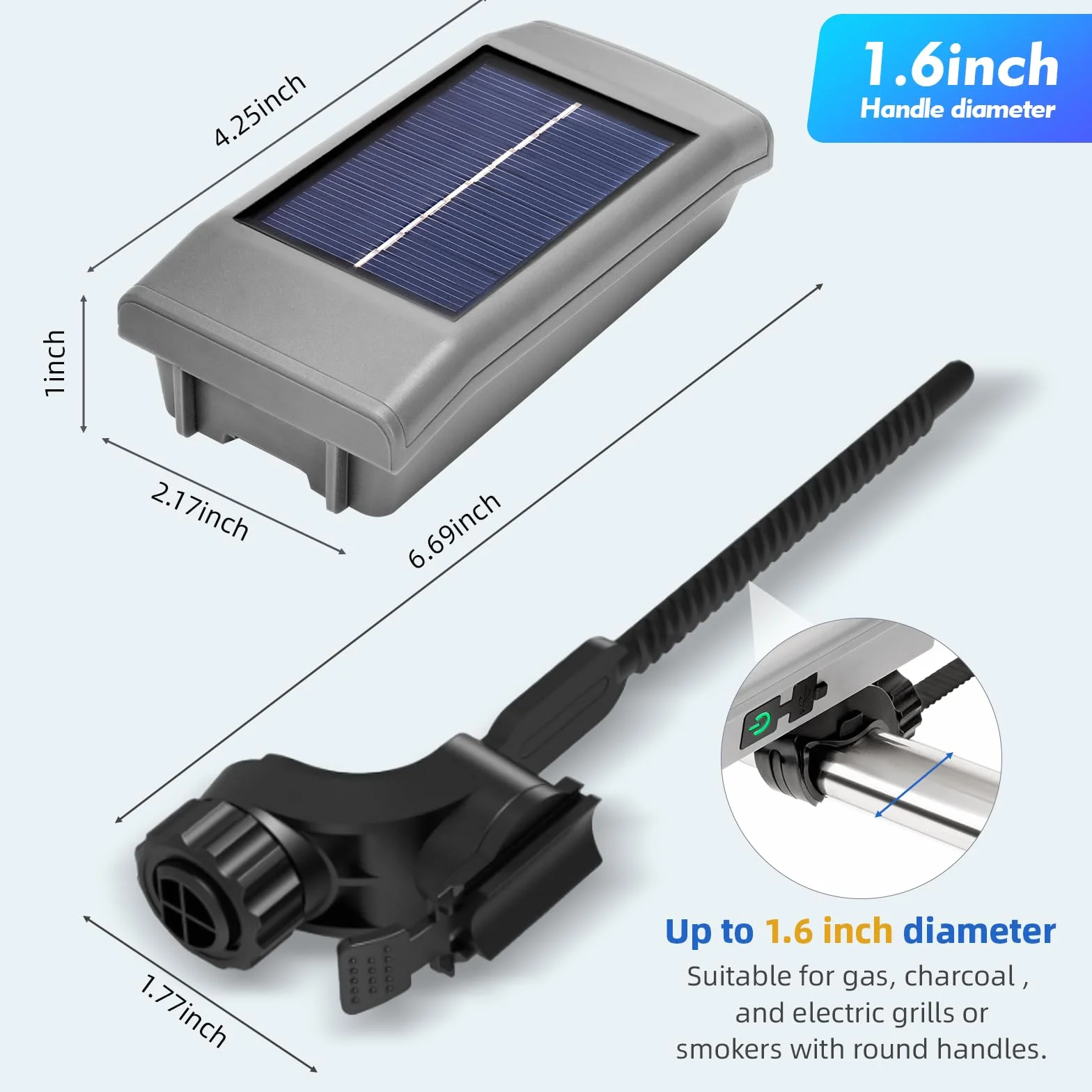 Lampe solaire barbecue Blackstone Weber Grill USB-C rechargeable solaire 360° allumage arrêt automatique