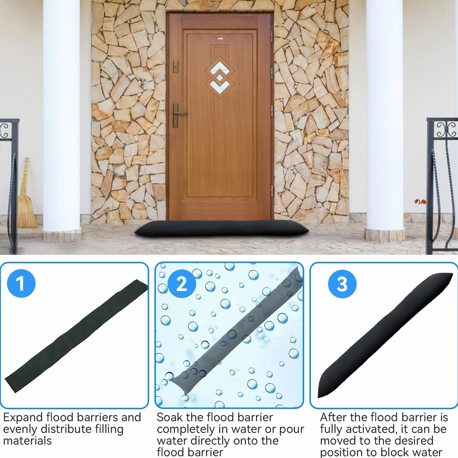 Barrières Anti-inondation l'eau activé, 5pcs Sacs absorbants Sandless Sable réutilisables pour Porte Maison