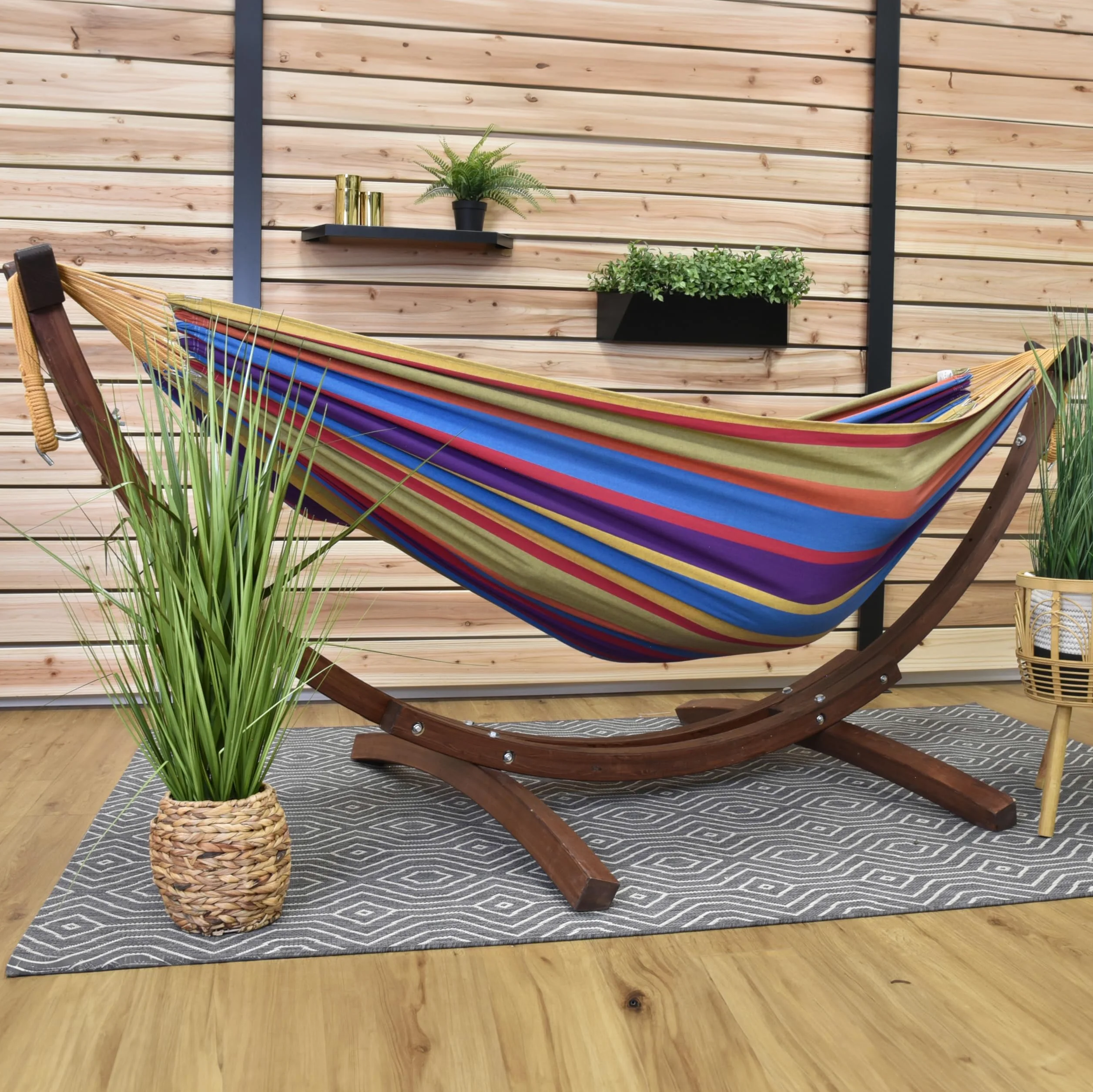 Vivere C8SPCT-20 Double hamac Coton avec Solide Support en pin - Tropical