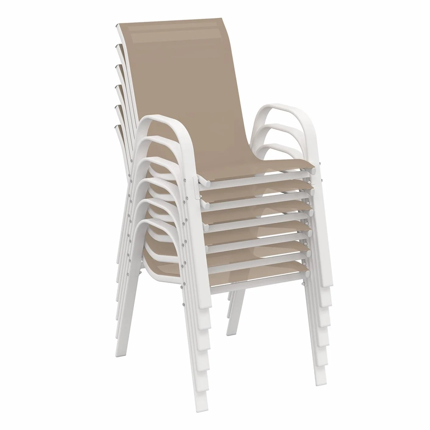 Salon de Jardin Madrid Table 190 cm 8 Chaises Empilables Blanc Beige