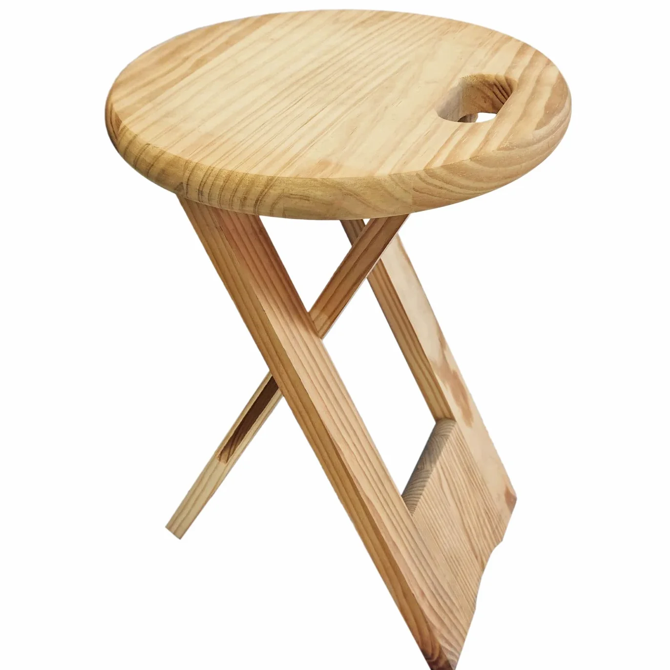 Acan Tradineur Tabouret rond pliable en bois avec poignée et repose-pieds, stable et robuste, pour jardin, balcon, terrasse, camping, maison, 45 x 32 cm