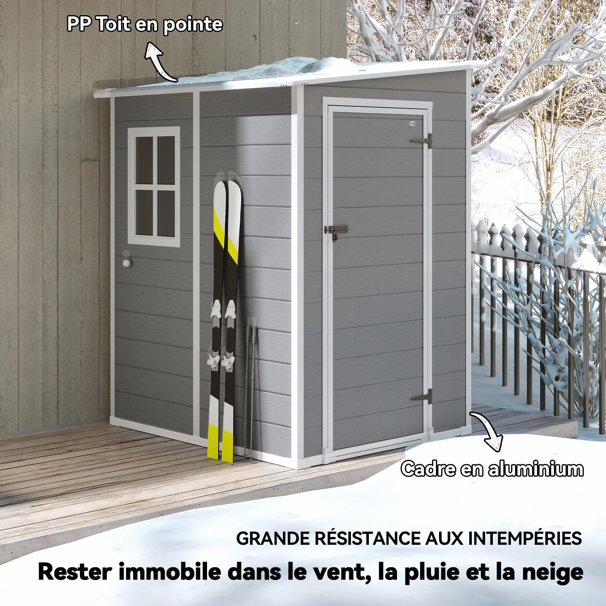 Outsunny Abri de Jardin 1,54 m² Cabane Outils Aluminium PP Gris
