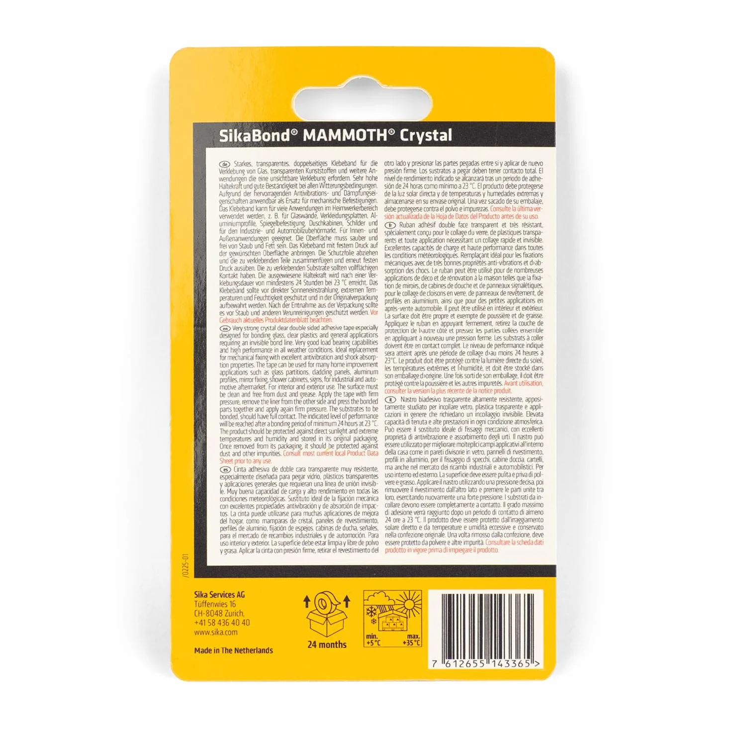 Sika SikaBond Mammoth Crystal Ruban adhésif double face extra fort transparent 1.5m