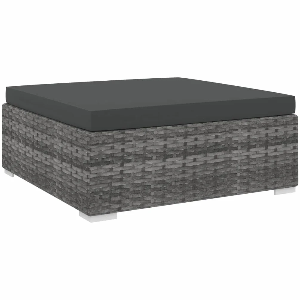 Repose-pied d'extérieur en résine tressée Gris, Modulaire et Confortable avec Coussin Épais Amovible, pour Salon de Jardin, Terrasse, Balcon - Résistant aux Intempéries et Facile à Nettoyer