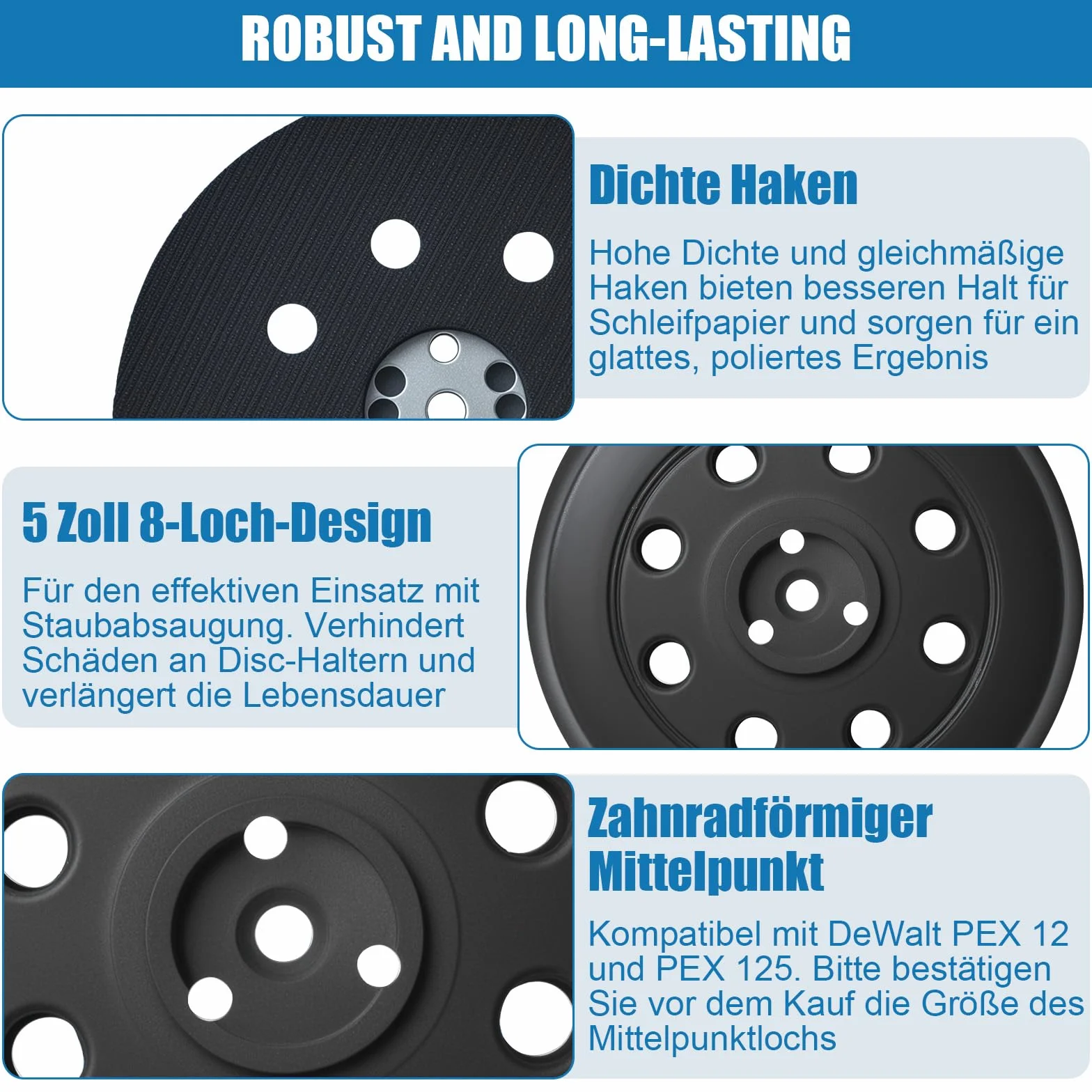 Plateau de ponçage dur Ø 125 mm 8 trous compatible Bosch PEX 12 PEX 125 PEX 400 A