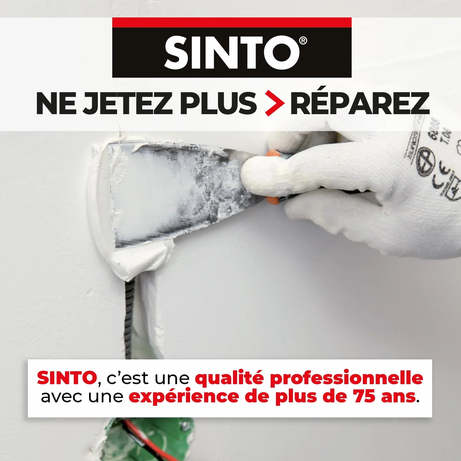 SINTO Enduit Rebouchage Trous et Fissures Prêt à l'Emploi 1kg