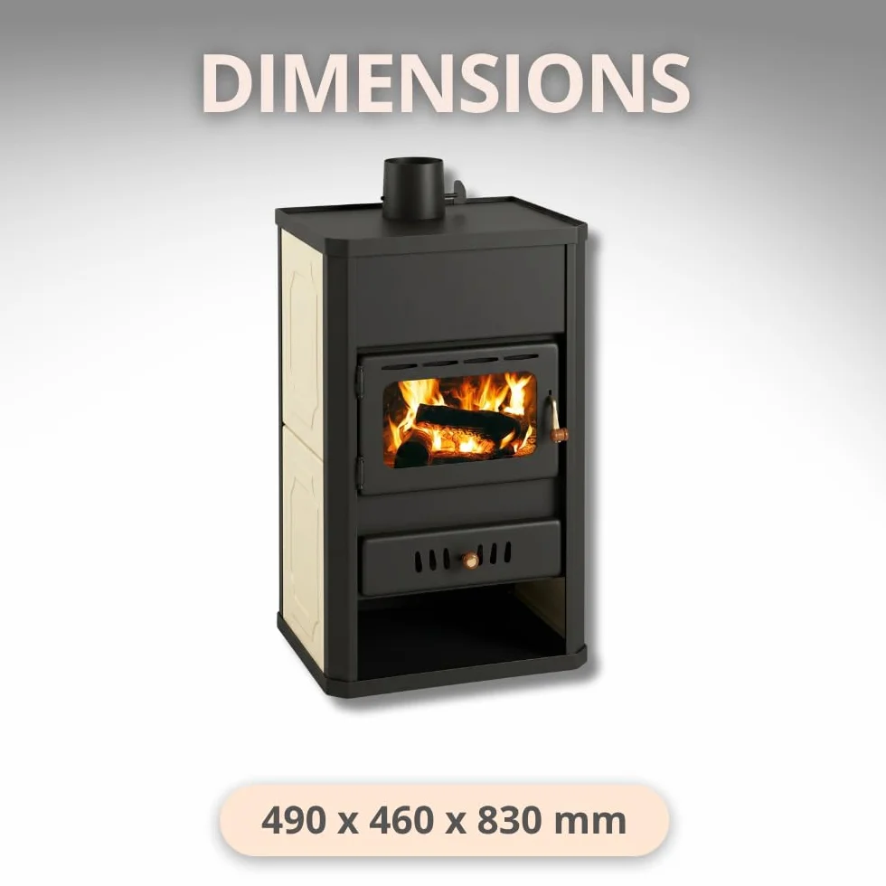 Prity S1 W10 Poêle à bois avec gaine d'eau 10 kW Chauffage central Certifié CE