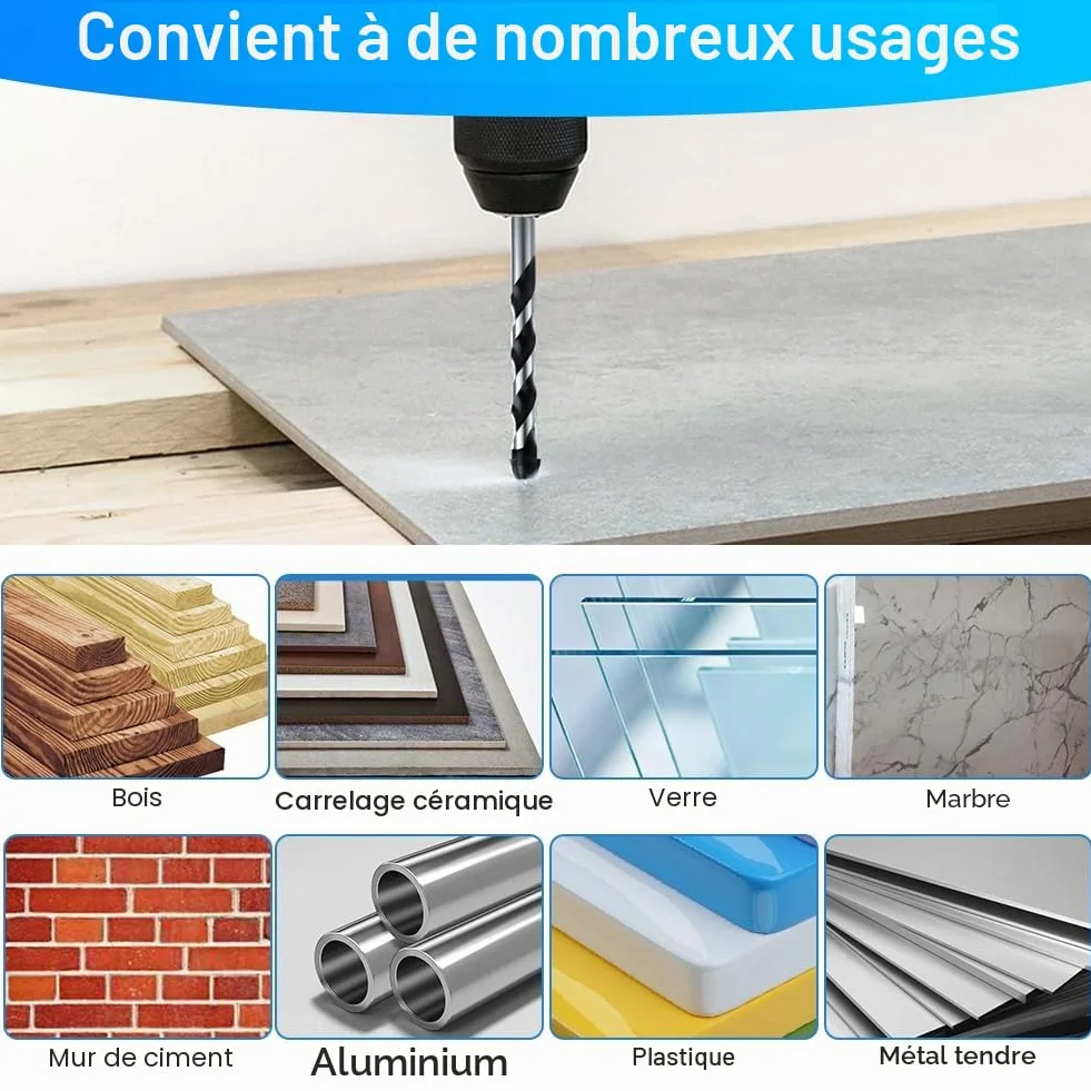 Foret Carbure de Tungstène Lot de 6 Foret Diamant 4/6/6/8/10/12 mm pour Carreaux de Céramique Béton