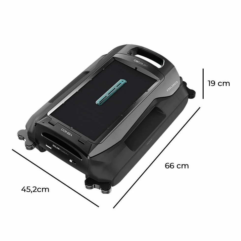 Cecotec Robot Nettoyeur de Piscine Conga Pooldroid AquaSkater Recharge Solaire Autonomie 16h Panier 4,5L Filtre 187,5 μm