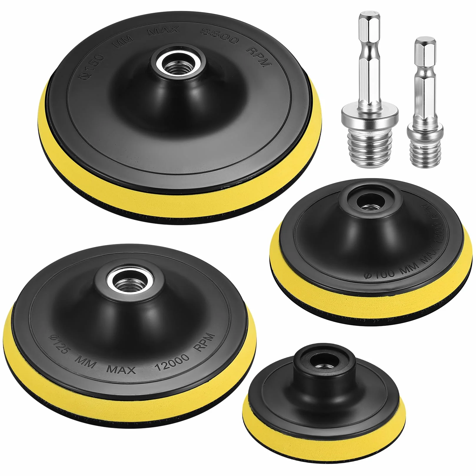 Lot 4 tampons polissage ponceuse orbitale voiture, plaque support tailles 7,6/10,2/12,7/15,2 cm adaptateur M10/M14