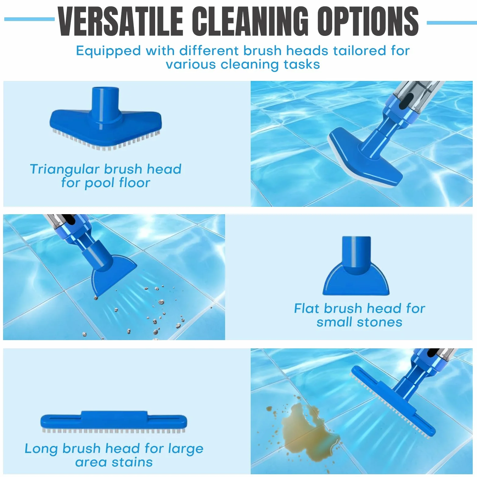 3 en 1 Aspirateur de Piscine sans Fil, Nettoyeur Électrique à Batterie Rechargeable, Aspirateur Piscine pour Spa, Bain à Remous, Piscine Hors-Sol et Piscine Enterrée