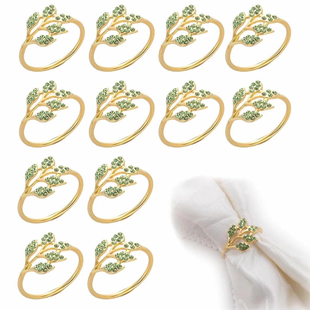 Anneaux de Serviette Feuilles d'or Réfléchissantes Classiques pour Mariage Fête