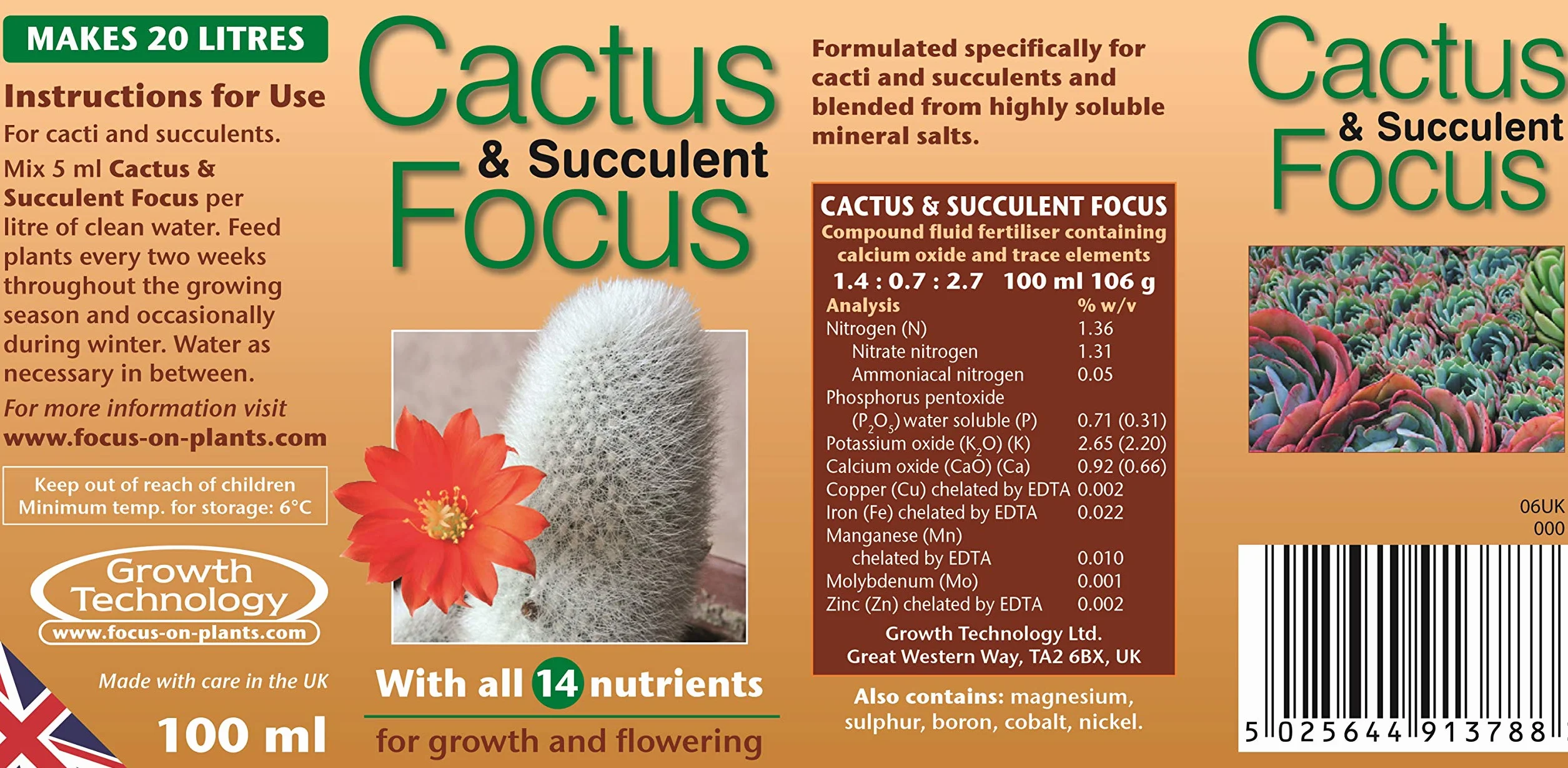 Engrais concentré Liquide Cactus and Succulent Focus 100 ML