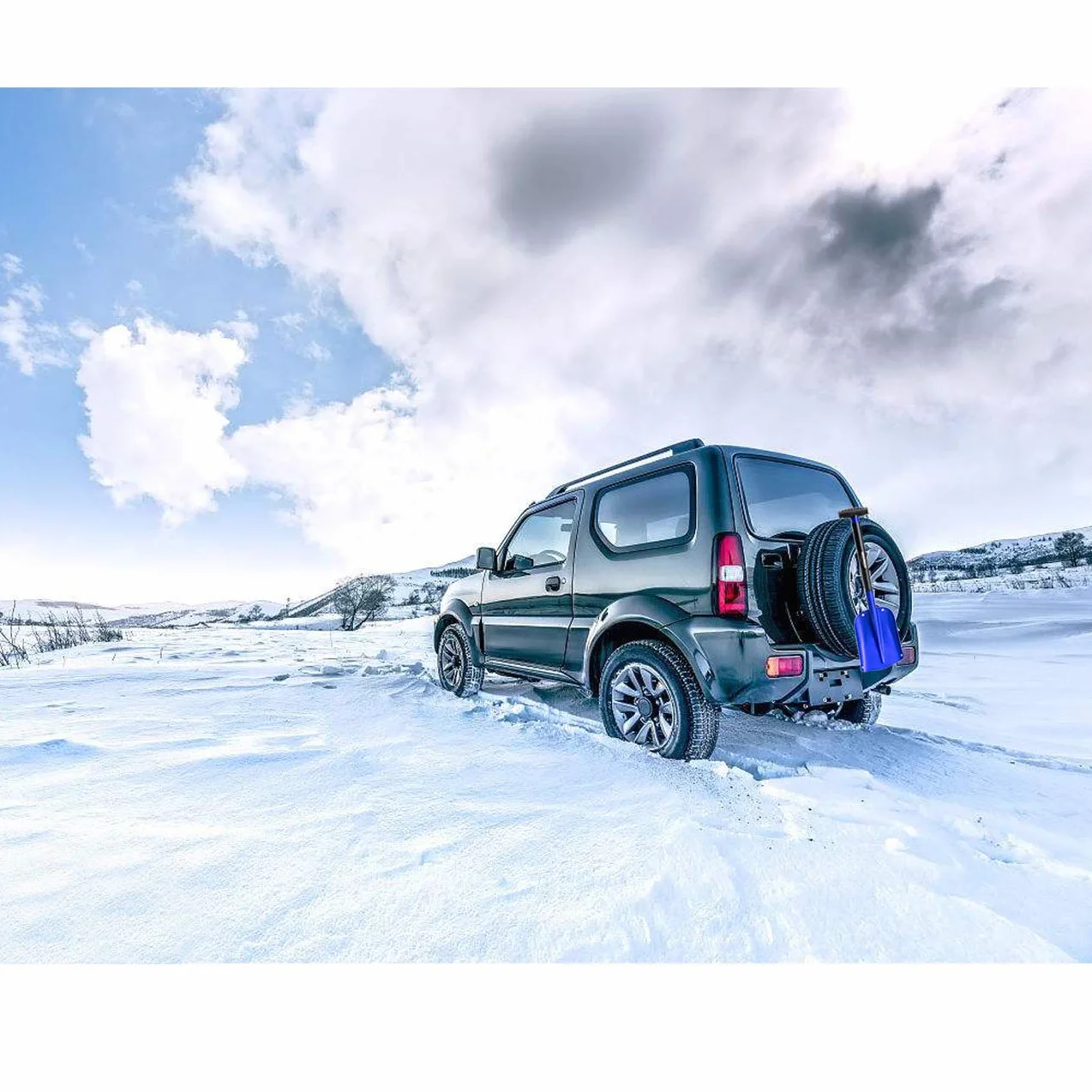 Pelle à Neige en Aluminium Réglable 3 Parties avec Poche de Transport et Grattoir de Voiture Rouge/Bleu/Or