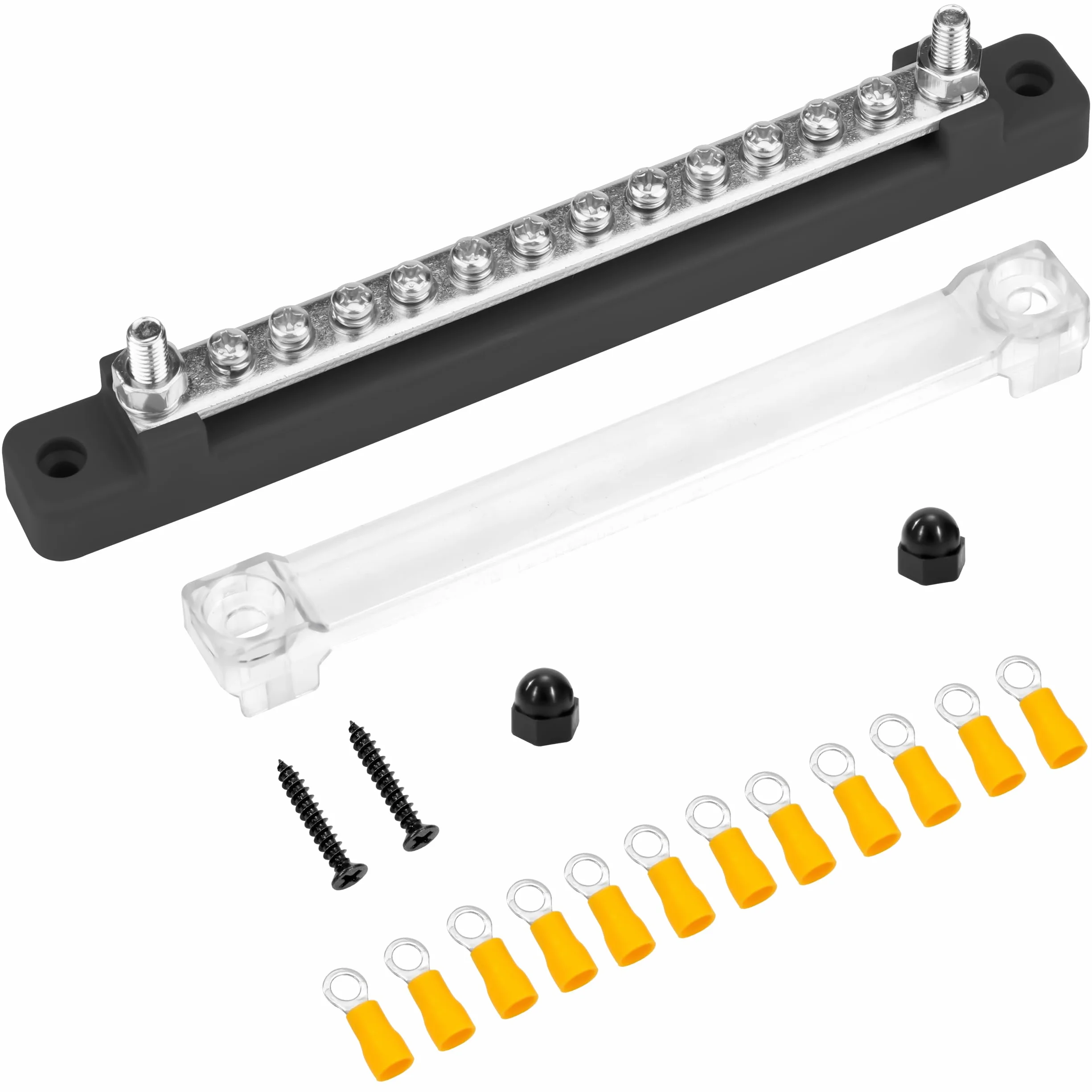 Bloc de Distribution d'Alimentation 12V-48V DC Barres de Distribution d'Énergie BusBar 150A avec Boulons M4 pour Voiture Camion Bateau