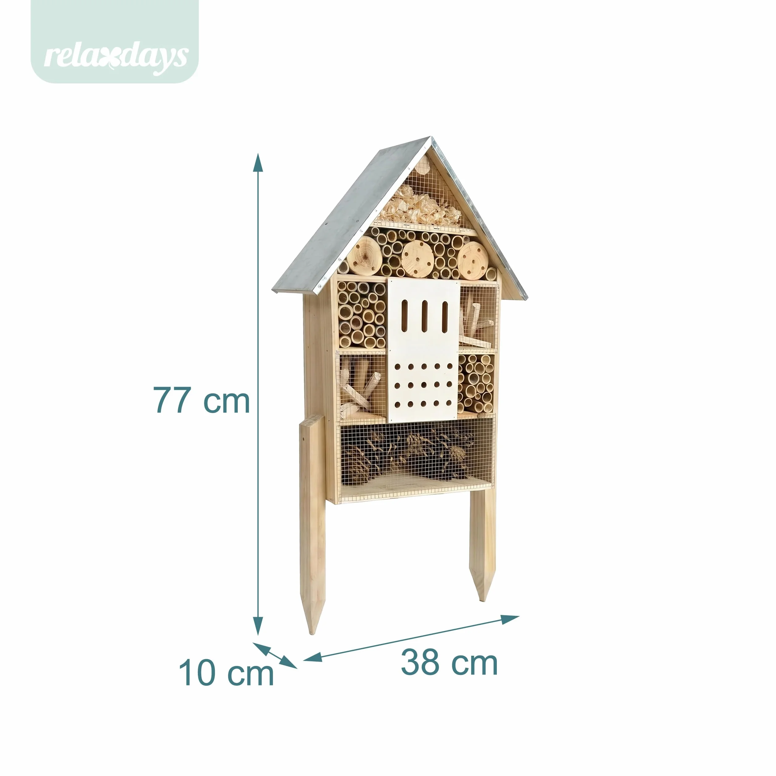 Relaxdays Hôtel à Insectes sur Pied en Bois, Toit galvanisé, 77 x 38 x 10 cm