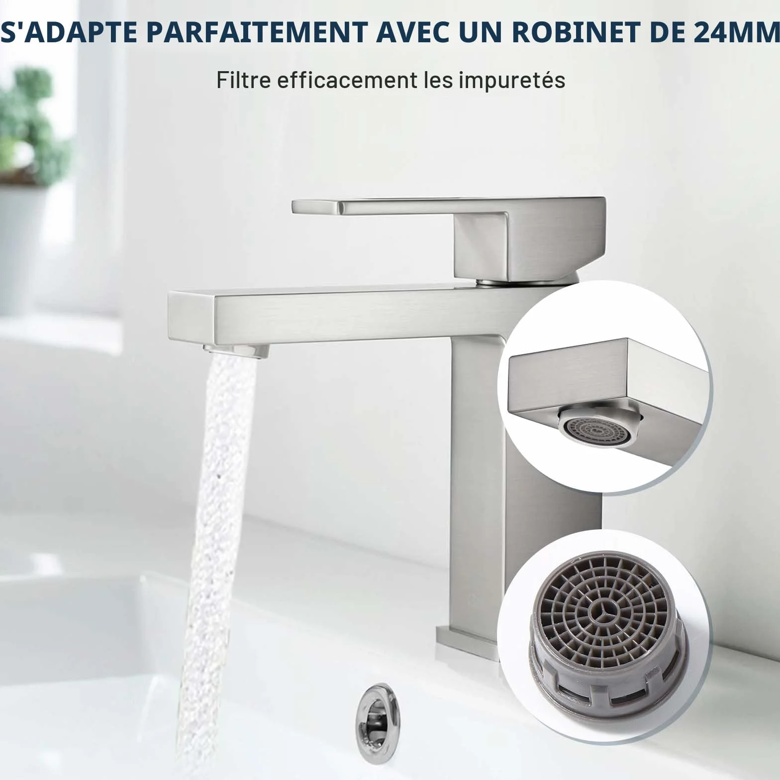 Vinabo Mousseur Robinet M24 Acier Inoxydable Aérateur Brise Jet Cuisine Salle de Bain Argent