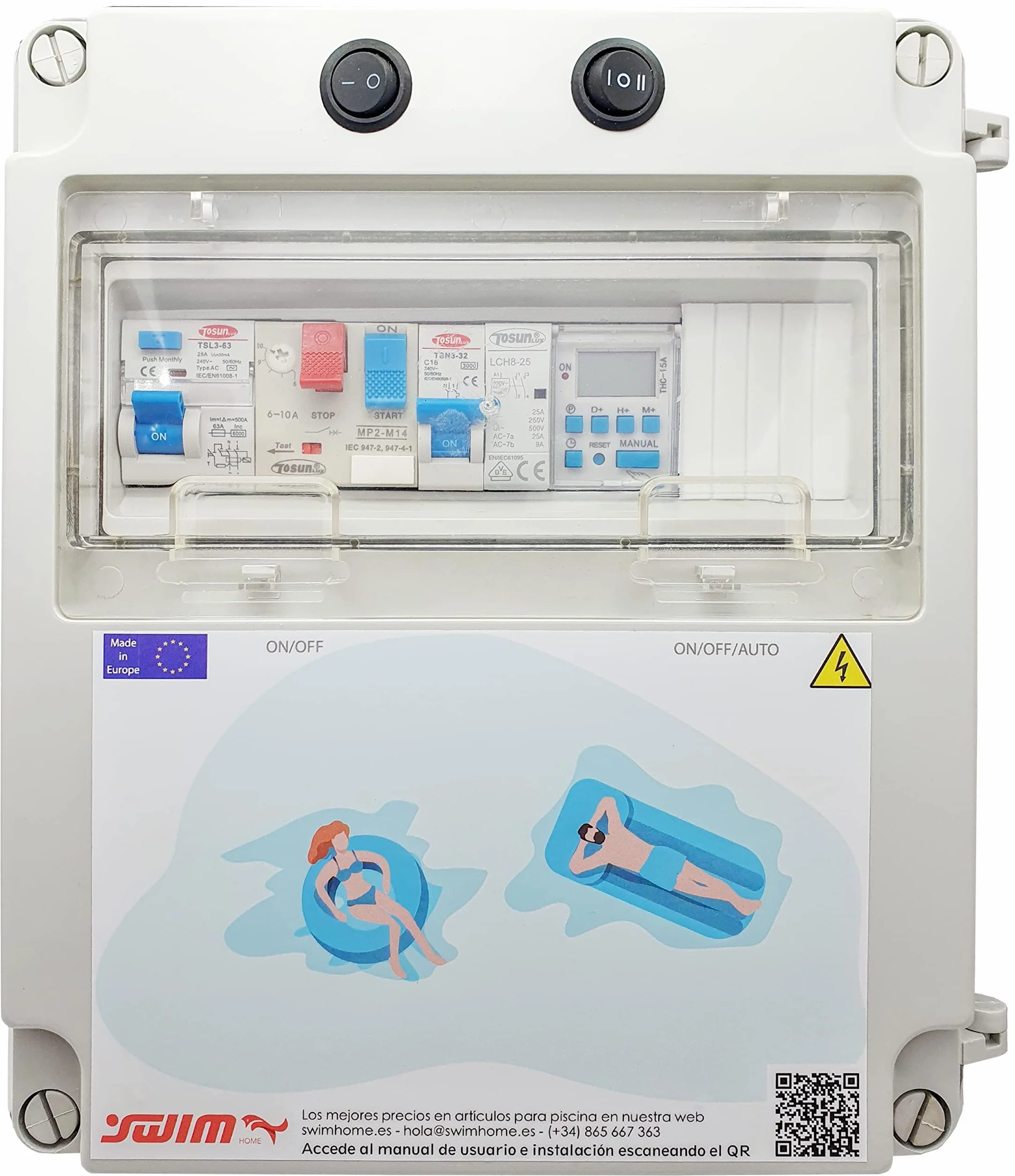 SWIMHOME Tableau électrique piscine contact moteur 150 W éclairage 12 V CC pompe 2 CV 9-14 A