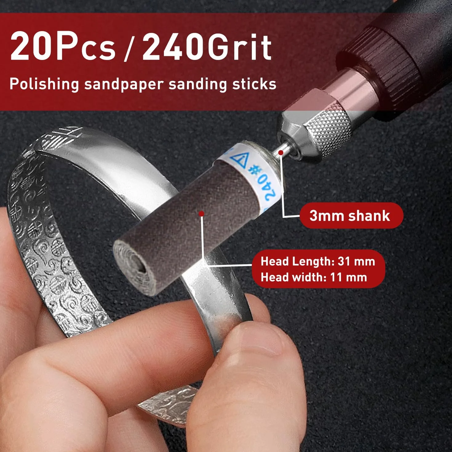 Jeu de 20 Meules Oxyde d'Aluminium 3mm pour Dremel, 240 Grains, Ponçage Métaux