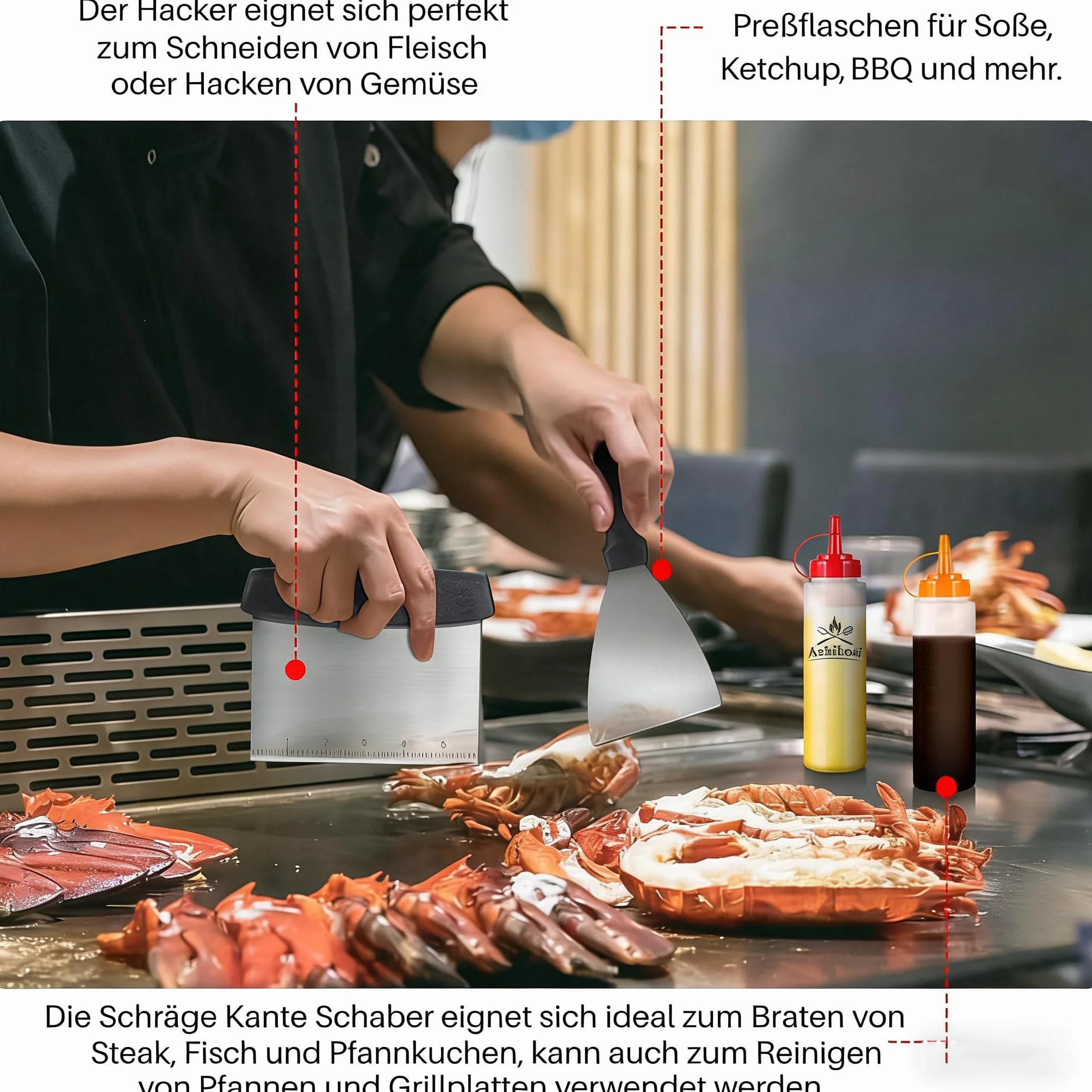 Kit d'accessoires de Barbecue en Acier Inoxydable, Spatule Plancha Set, 21 Pièces