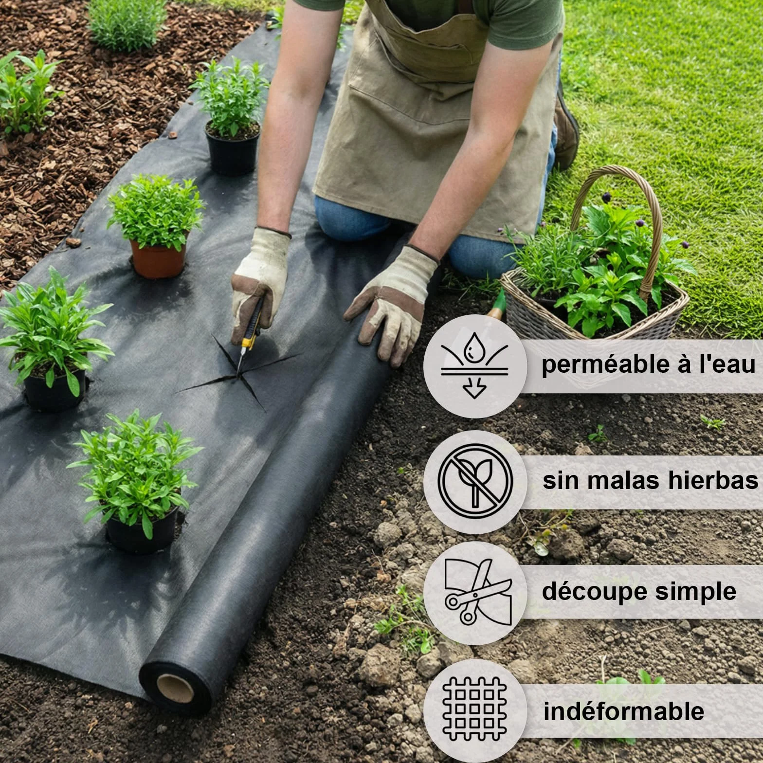 Toile de paillage 50m² 150g/m² perméable à l'eau – Tissu géotextile Anti Mauvaises Herbes