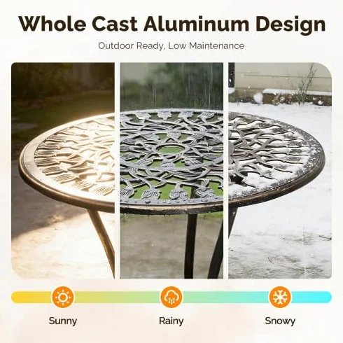 Bonnlo Ensemble Salon de Jardin 3 pièces en Aluminium avec Motif de Tulipes, Bronze
