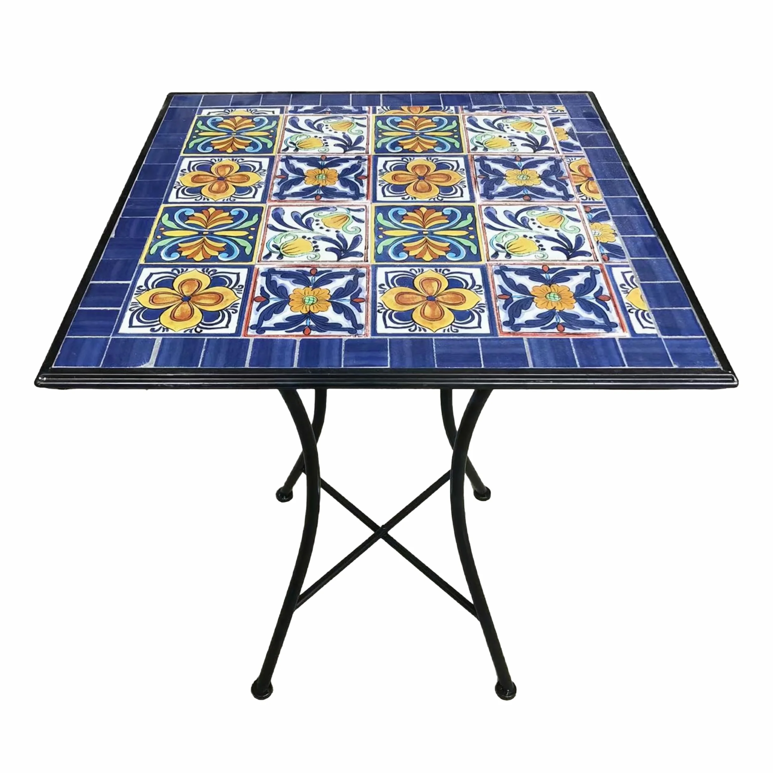 AXI Camilla Table et Chaise Bistrot Jardin Extérieur Mosaique Bleu Mediterrannéen