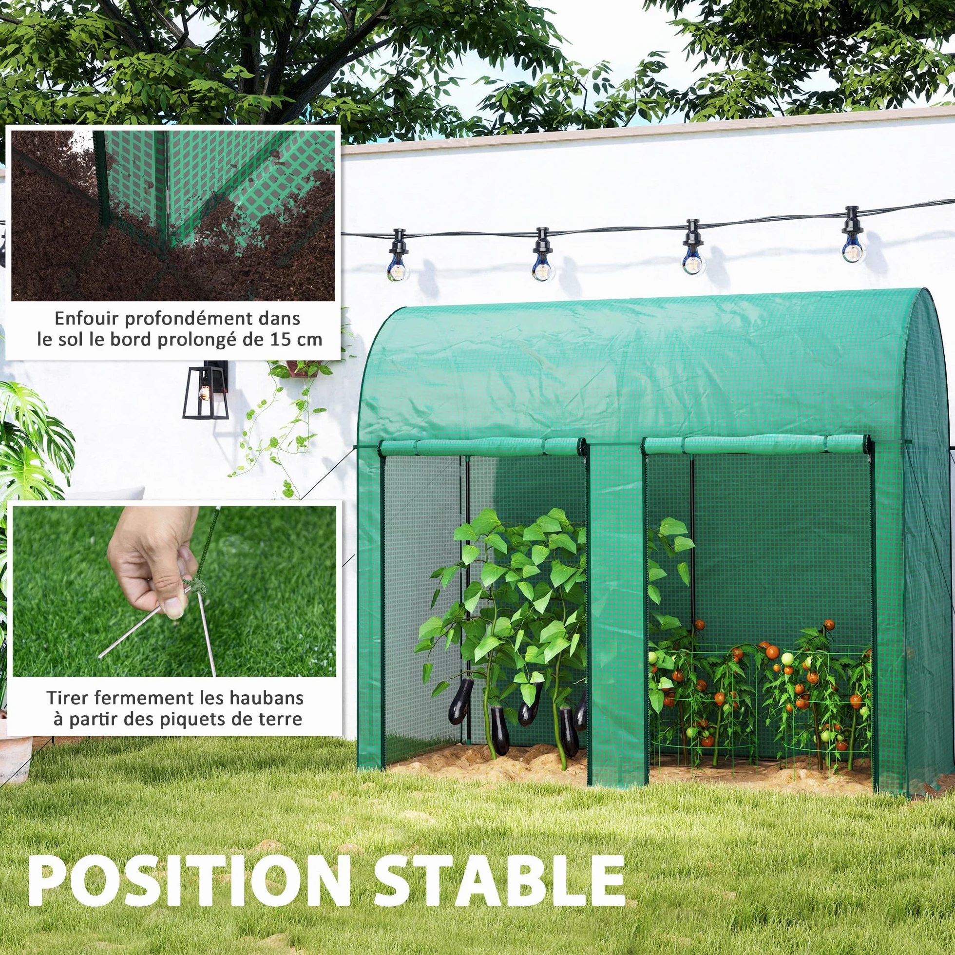 Outsunny Serre de Jardin PE, Serre de Balcon, bâche renforcée 140 g/m², châssis en Acier, 2 Portes zippées enroulables, pour légumes Plantes Fleurs, intérieur et extérieur, 200 x 100 x 178 cm, Vert