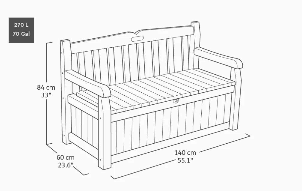 Keter Banc de Jardin avec Coffre de Rangement en resine texturée résistant aux intempéries, Banc de Rangement verrouillable, Gris